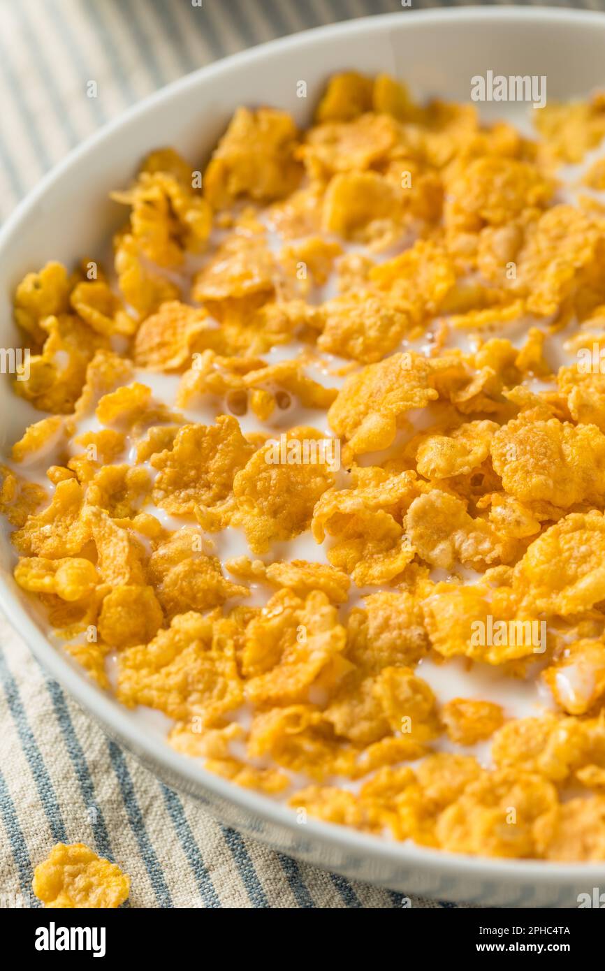 Homemade Healthy Corn Flakes Cereal with Whole Milk Stock Photo Alamy