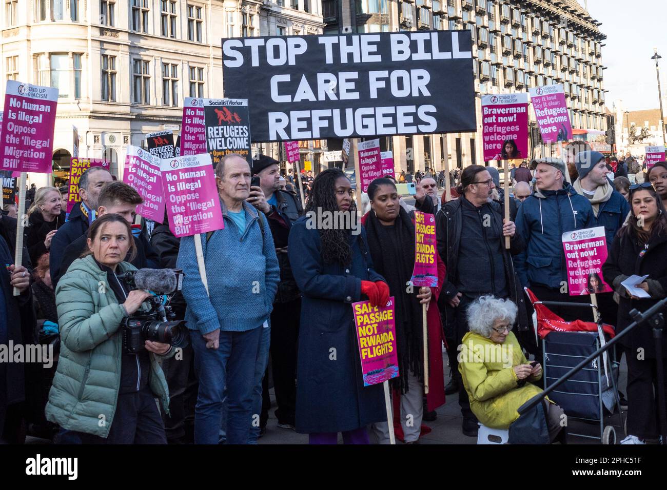 London, UK.  27 March 2023.  People, including (C) Dawn Butler, Labour MP for Brent Central, at a rally in Parliament Square opposing the The Illegal Migration Bill which is being debated by MPs in the House of Commons.  Credit: Stephen Chung / Alamy Live News Stock Photo