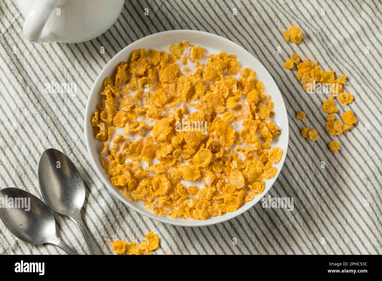 Homemade Healthy Corn Flakes Cereal with Whole Milk Stock Photo Alamy