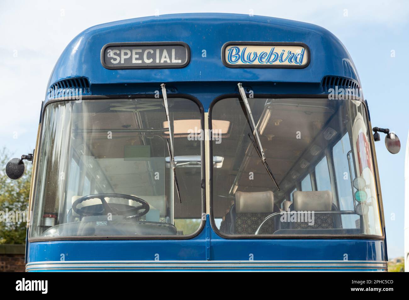 Close up of a Vintage Bluebird Excursion Bus from the 1950's Stock Photo