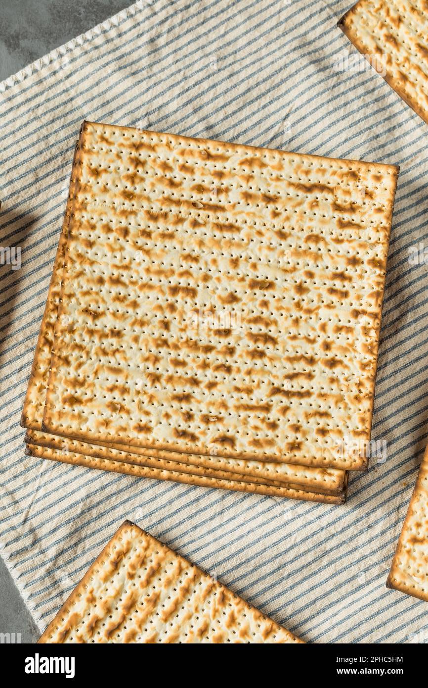 Homemade Jewish Matzah Flat Bread Ready to Eat Stock Photo