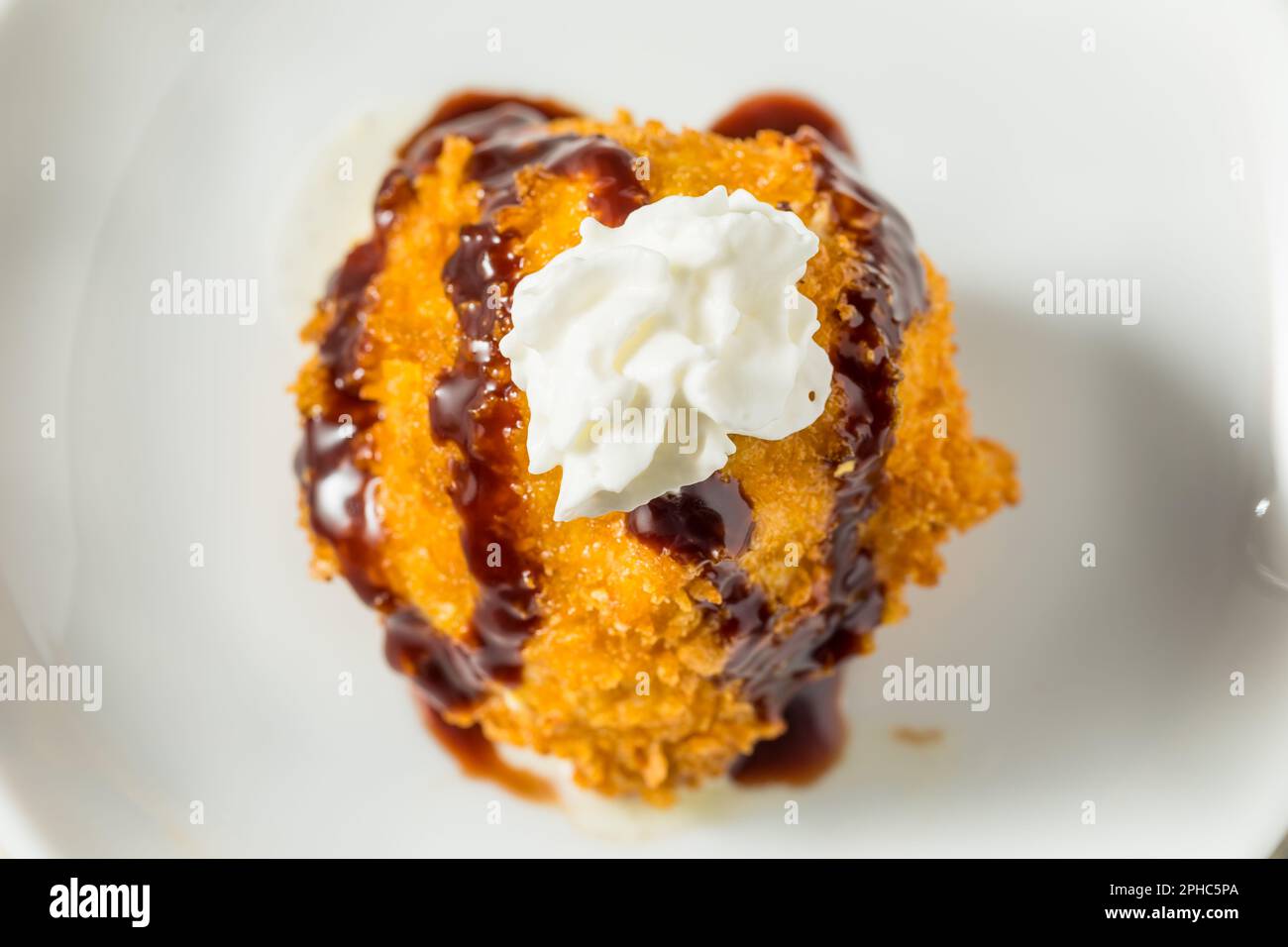 Homemade Fried IceCream Dessert with Chocolate and Whipped Cream Stock Photo