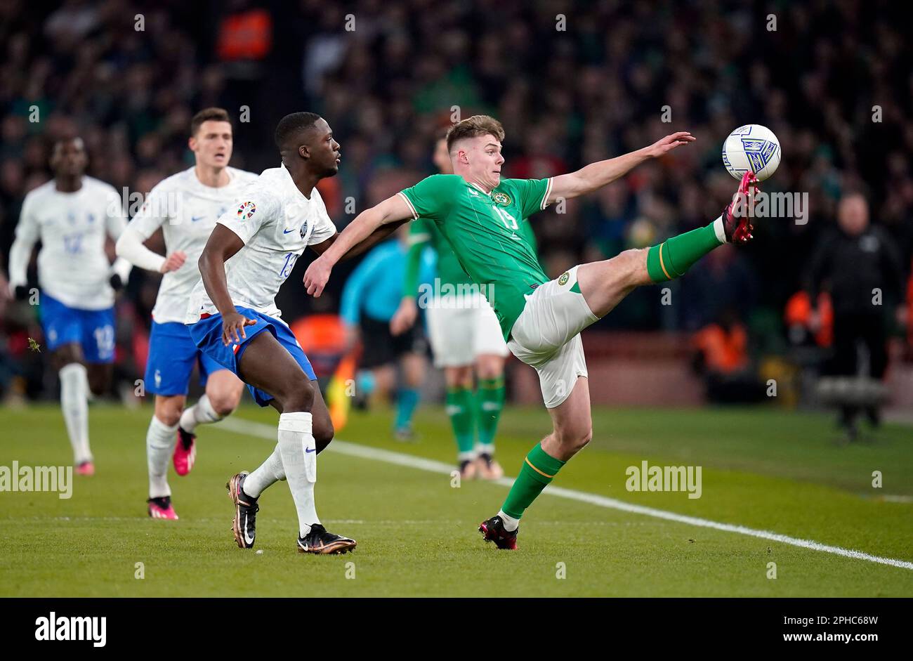 Republic Of Ireland's Evan Ferguson Attempts To Control The Ball Under ...