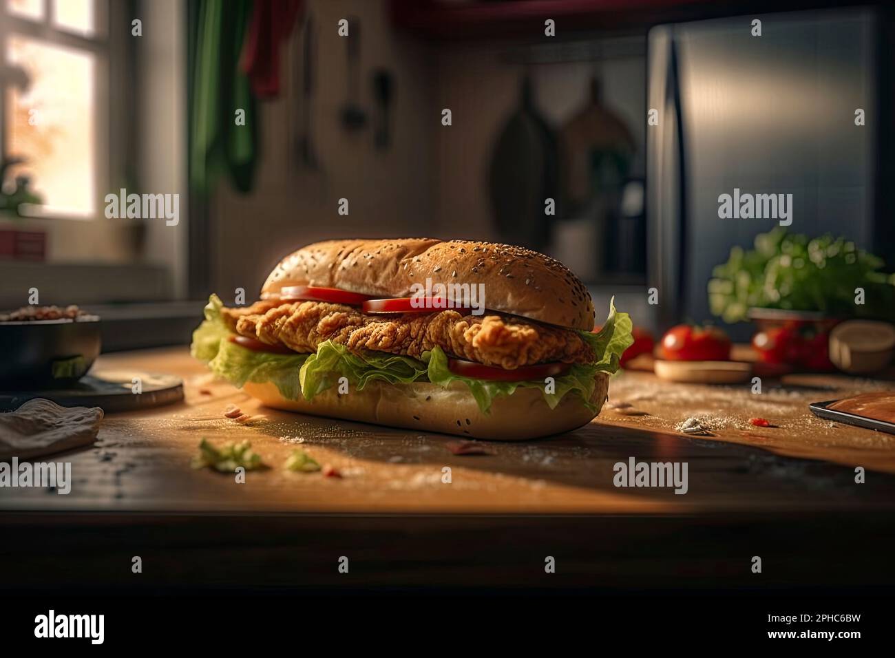 Chicken Sandwich On Sub Buns Stock Photo Alamy