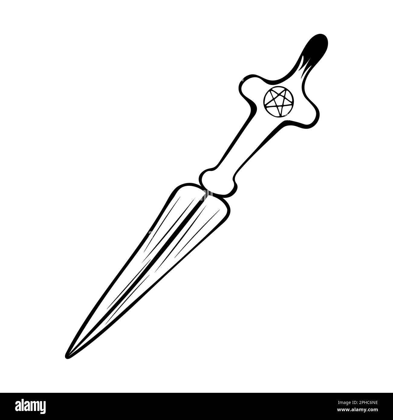 Hand-drawn knife with pentacle on the handle, vector illustration Stock Vector