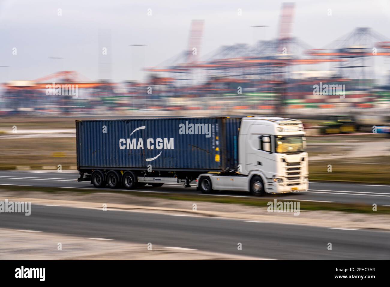 Container truck, bringing containers to Euromax Container Terminal, the ...