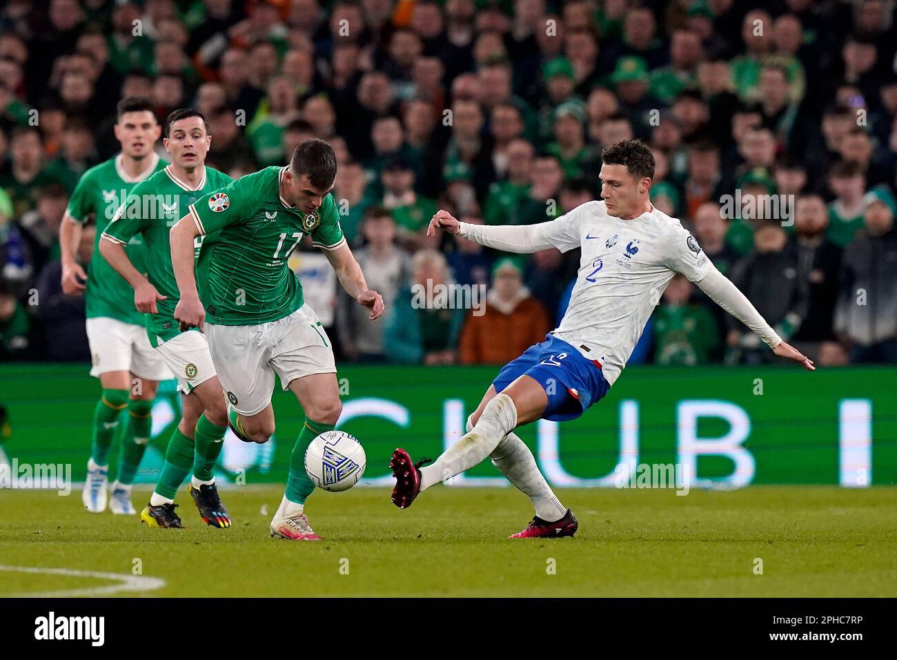 France's Benjamin Pavard Fouls Republic Of Ireland's Jason Knight ...