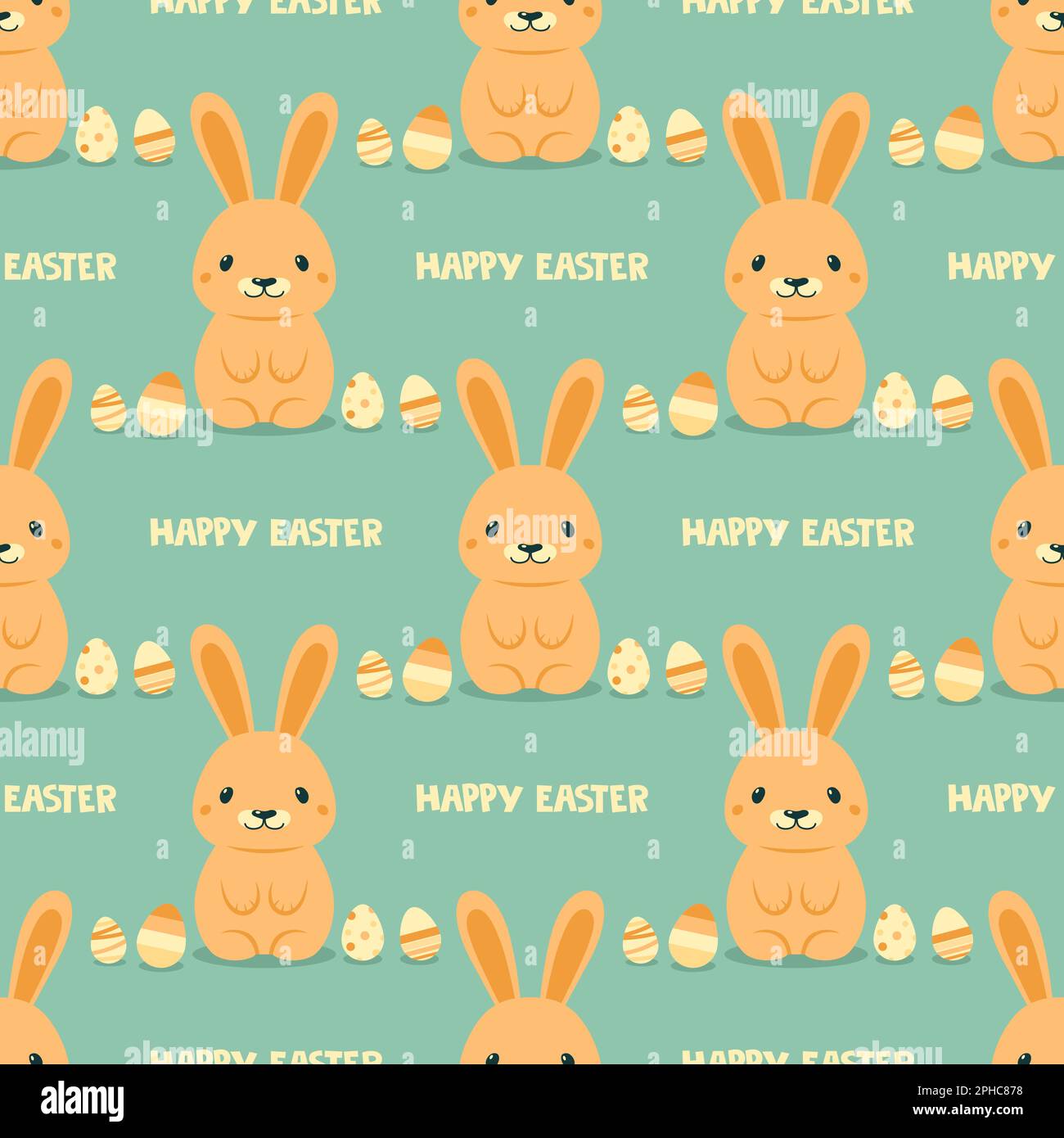 Happy Easter. Vector Seamless Pattern with Easter Cute Funny Cartoon ...