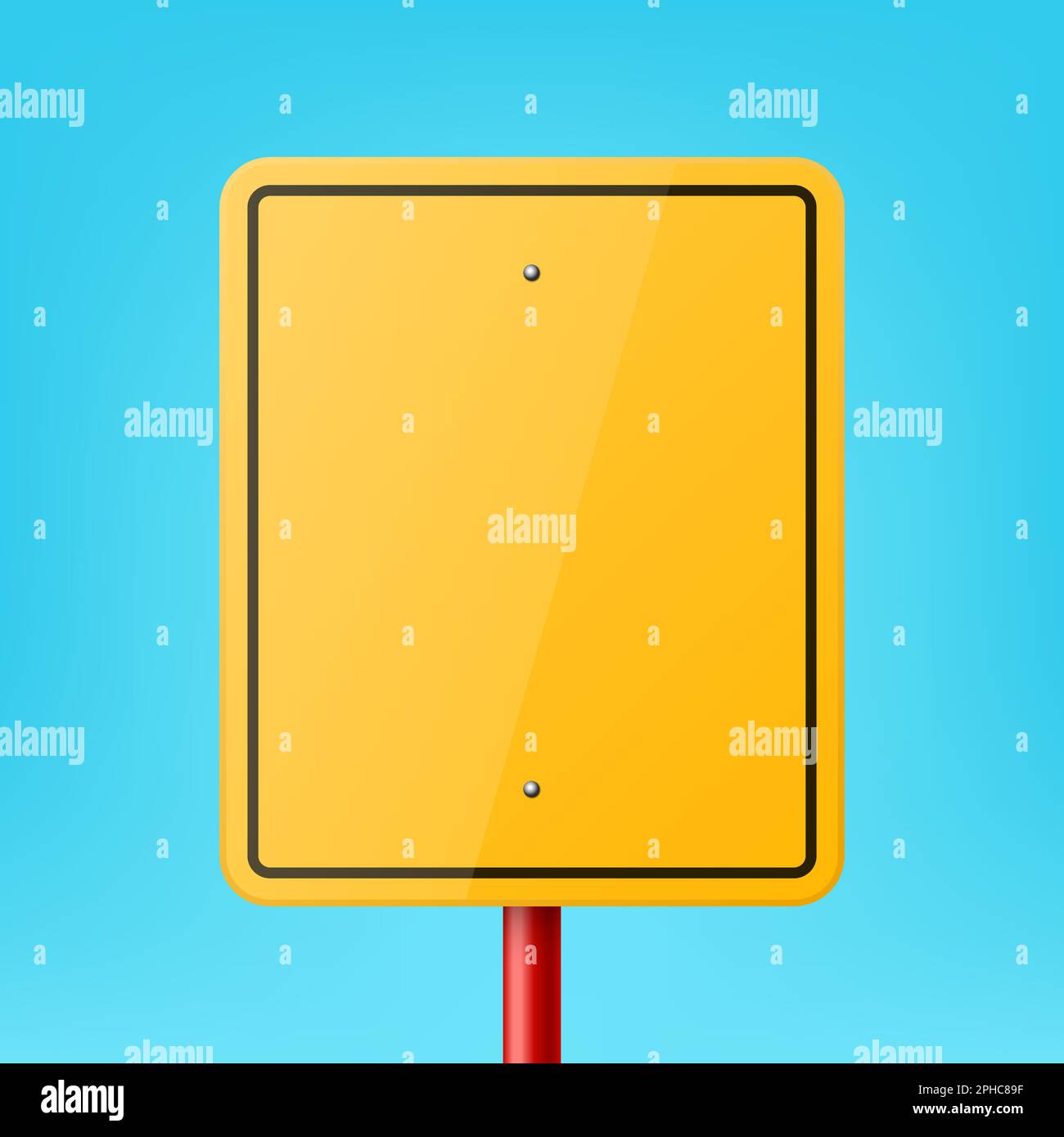 Vector Yellow Blank Rectangular Road Sign Frame Icon Closeup on Blue