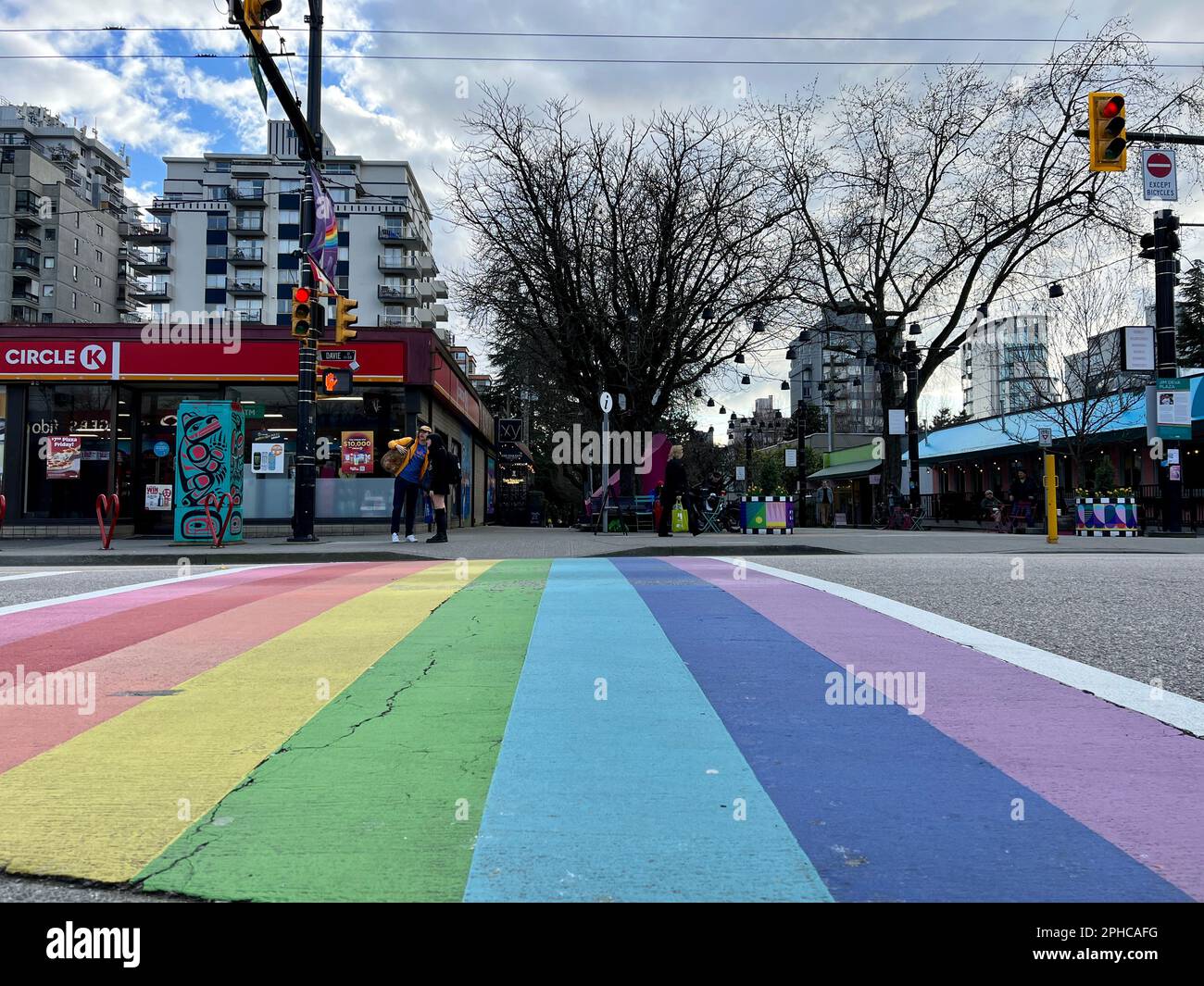 Davie And Bute Rainbow Sidewalks In Downtown Vancouvers Gay Village Coimmunity On Sunny 