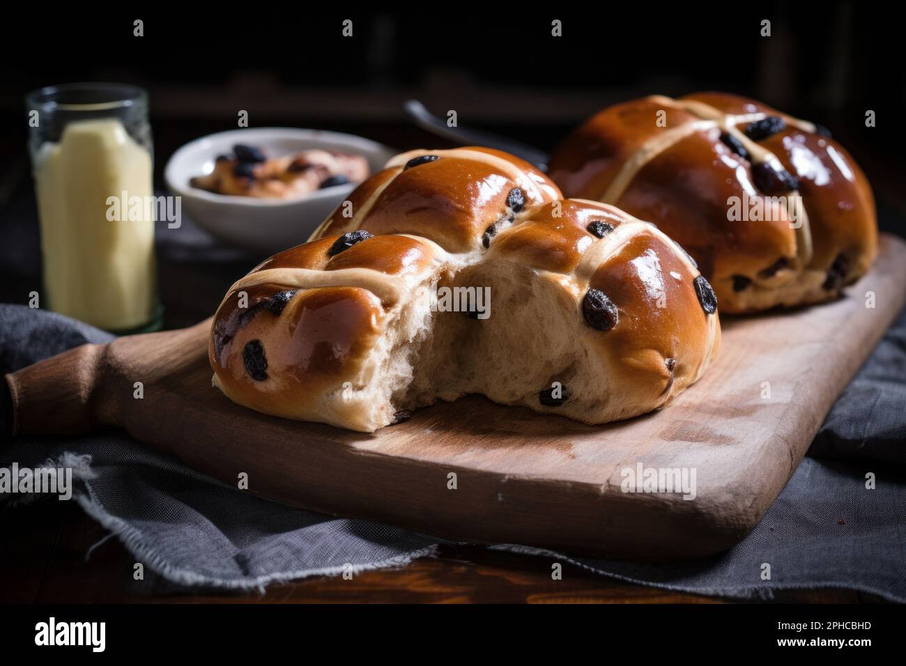 A traditional hot cross bun. Easter time sweet treat. Generative ai Stock Photo