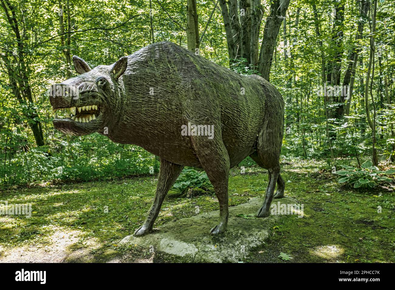 Prehistoric World in Eastern Ontario, Canada, is a multi-acre outdoor attraction that features over 50 life-sized models. Stock Photo
