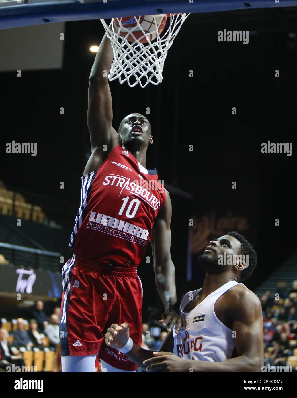 Frantz MASSENAT of JL BOURG-EN-BRESSE and Bodian MASSA of SIG Strasbourg  during the French cup, Top 8, quarter-finals Basketball match between JL  Bourg-en-Bresse and SIG Strasbourg on March 18, 2023 at Arena