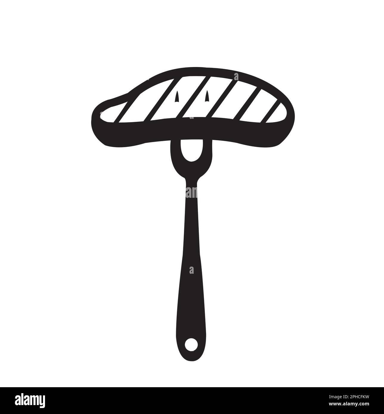 A fork with a steak isolated on a white background with copy space Stock Vector