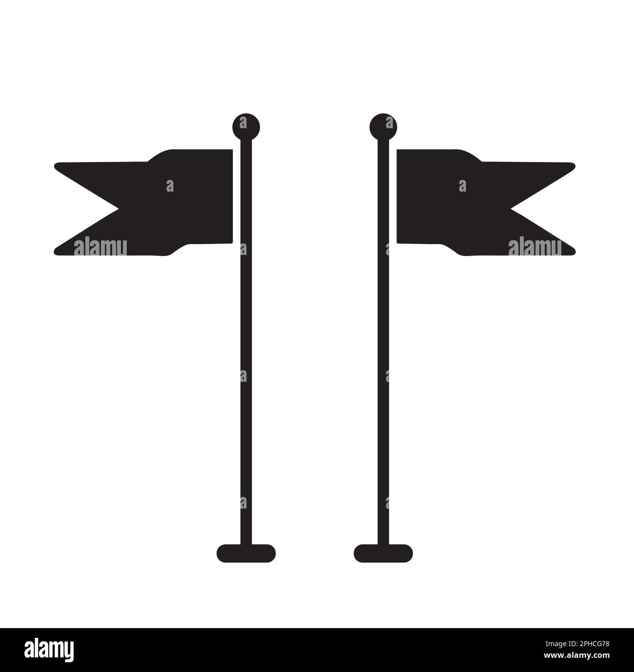 Black flags with masts on a white background with copy space Stock Vector