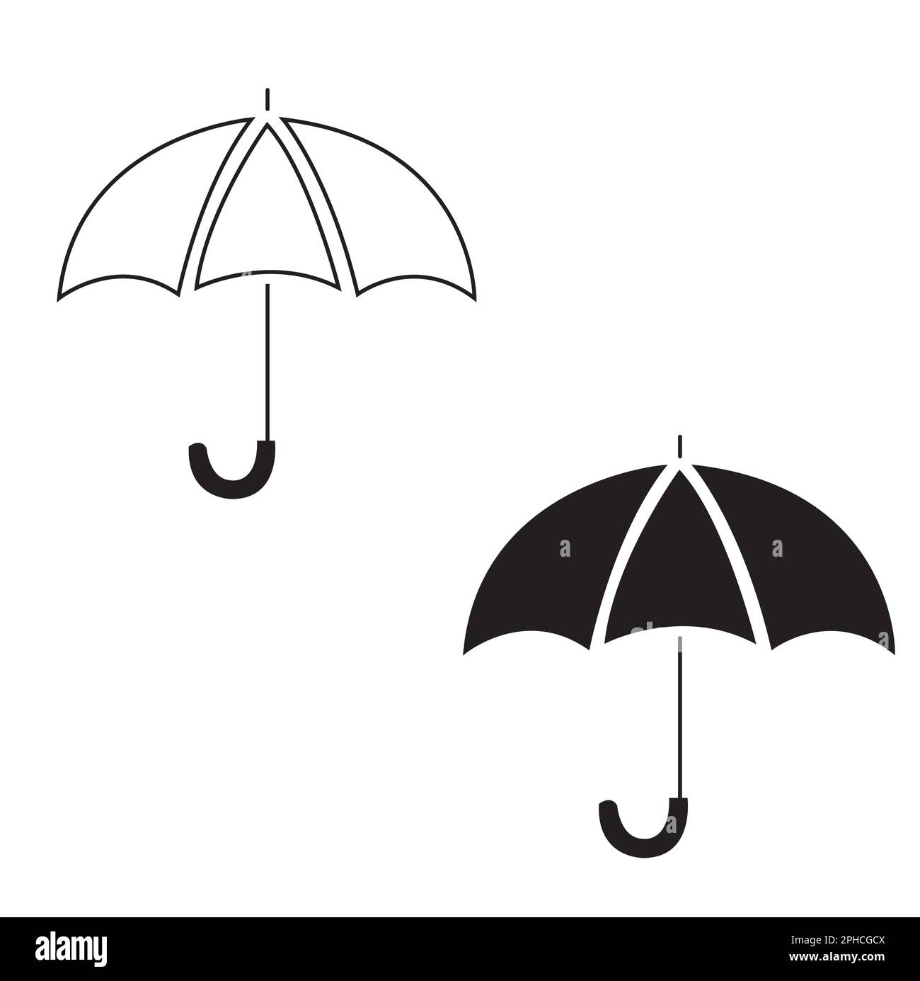 Black and white open umbrellas on a white background with copy space ...