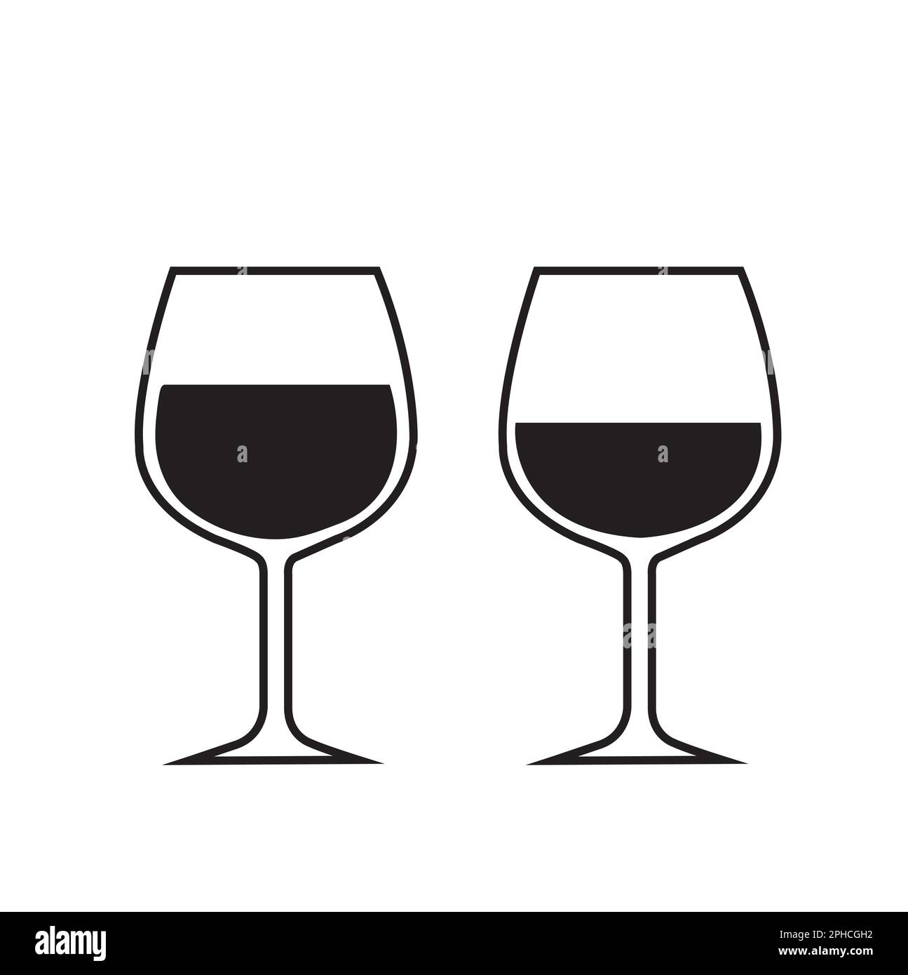Black and white wine glasses on a white background with copy space