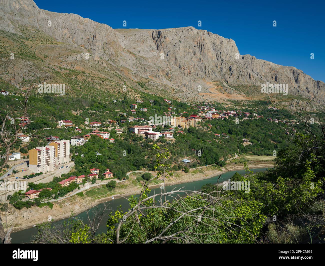 The touristic city of Kemaliye. Summer view of Euphrates river and valley. Turkey travel. Erzincan, Turkey Stock Photo