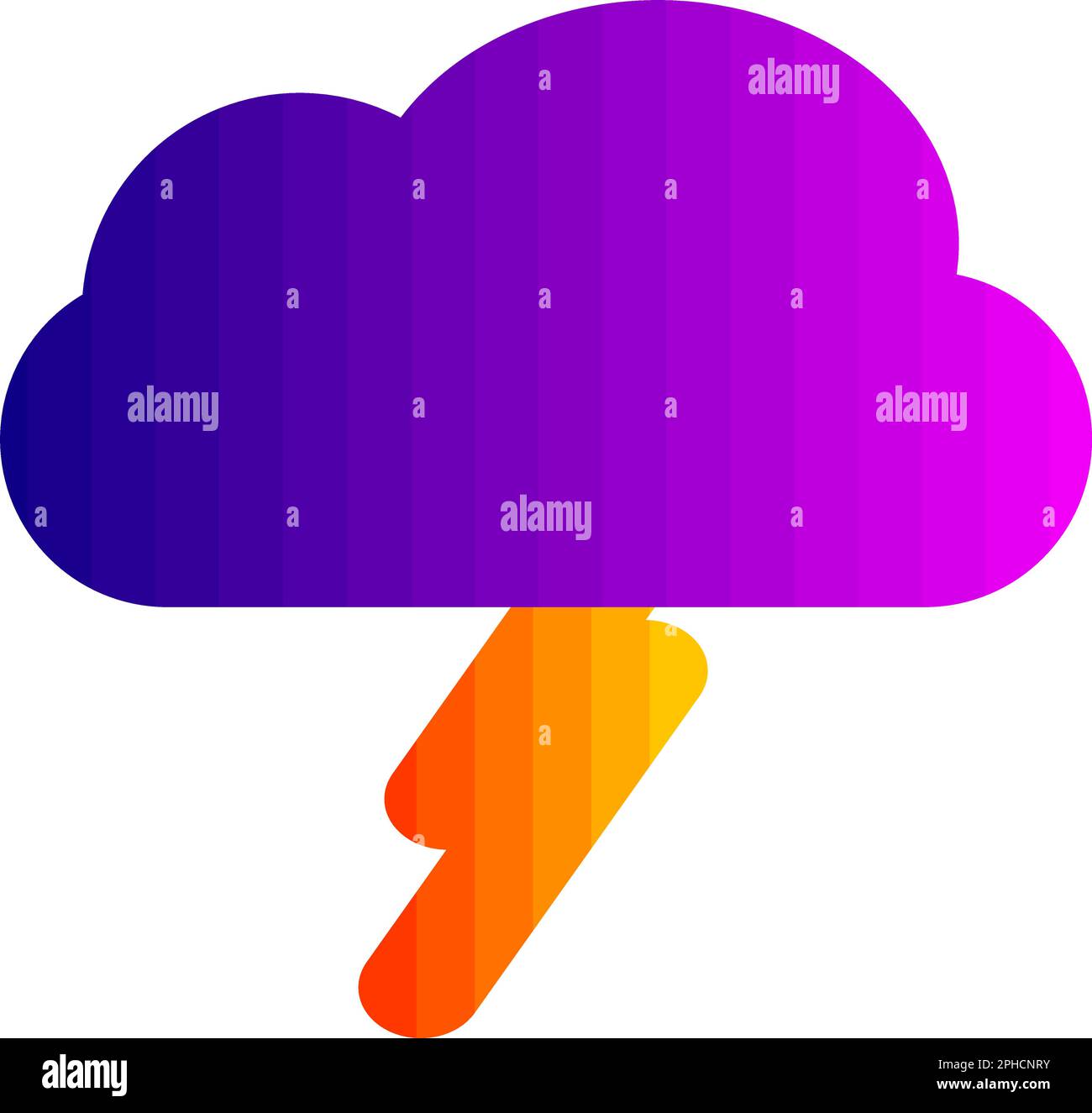 Colorful weather logo. Cloud and lightning filled with solid gradient. Cloud and lightning, colored with layered gradient. Stock Vector