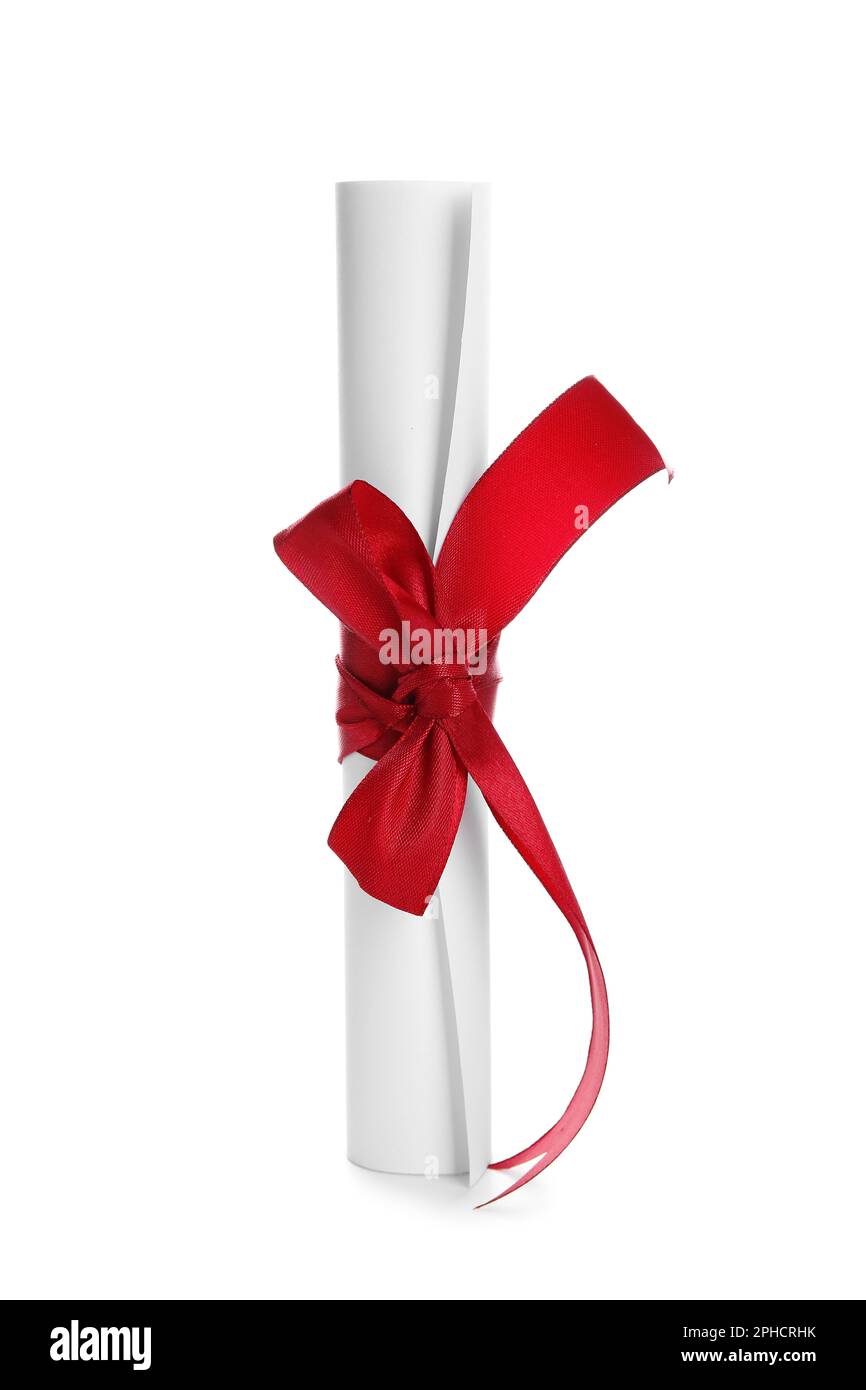 Diploma with red ribbon isolated on white background Stock Photo - Alamy