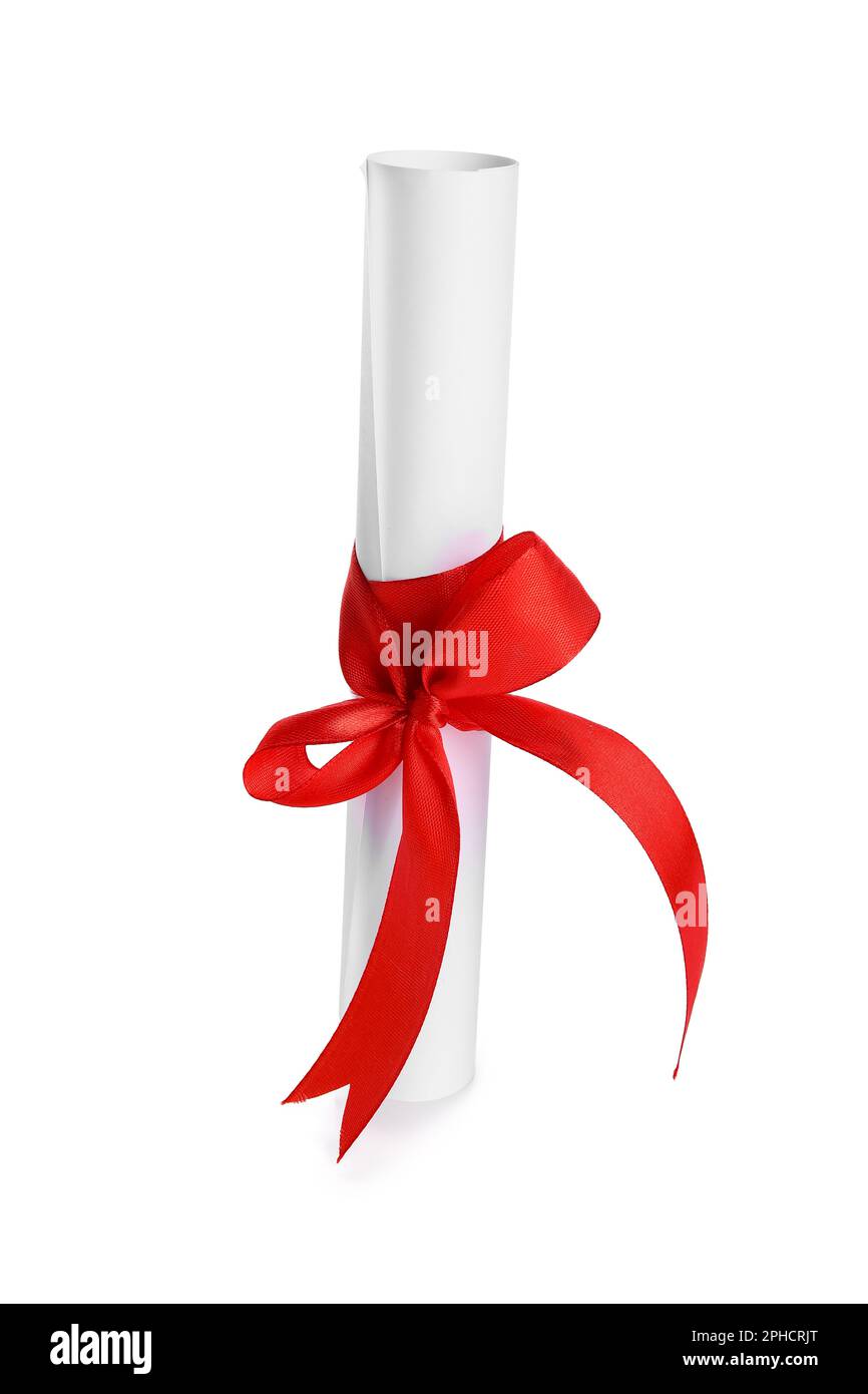 Diploma with red ribbon isolated on white background Stock Photo - Alamy