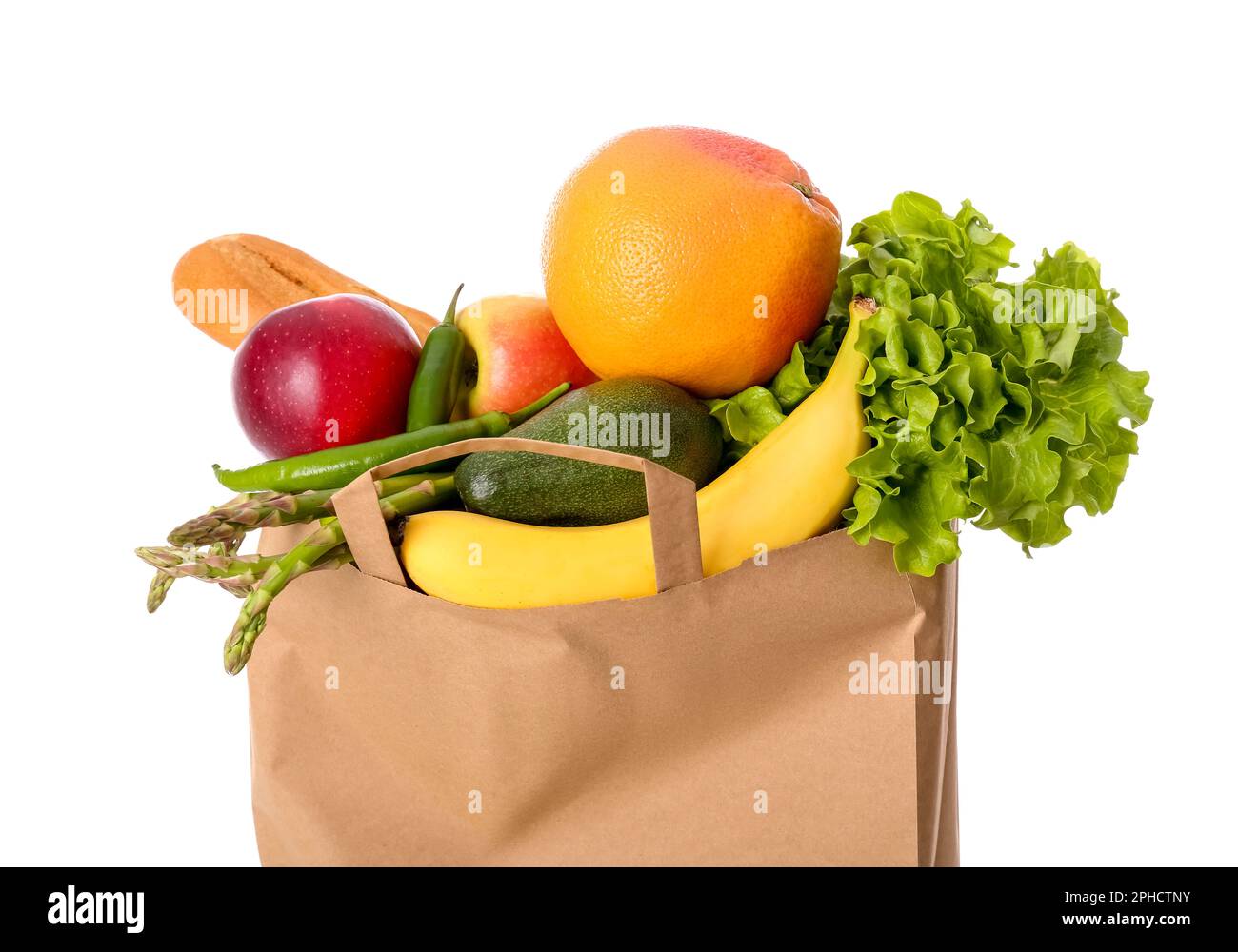 Paper bag with vegetables and fruits on white background Stock Photo ...