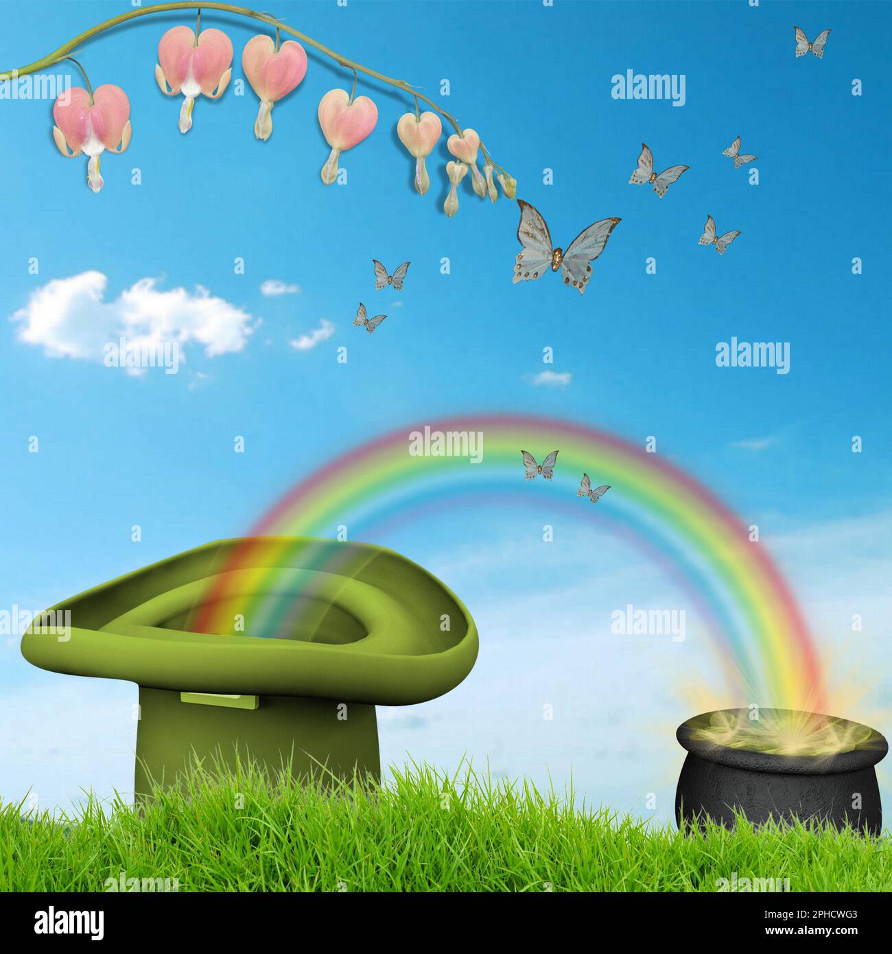 The famous pot of gold located at the end of the rainbow Stock Photo