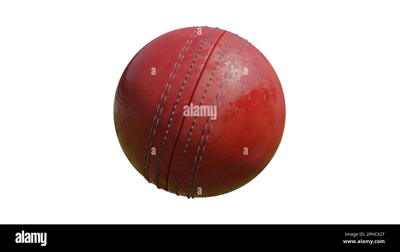 Realistic 3D cricket ball on white background.3d Render. Stock Photo