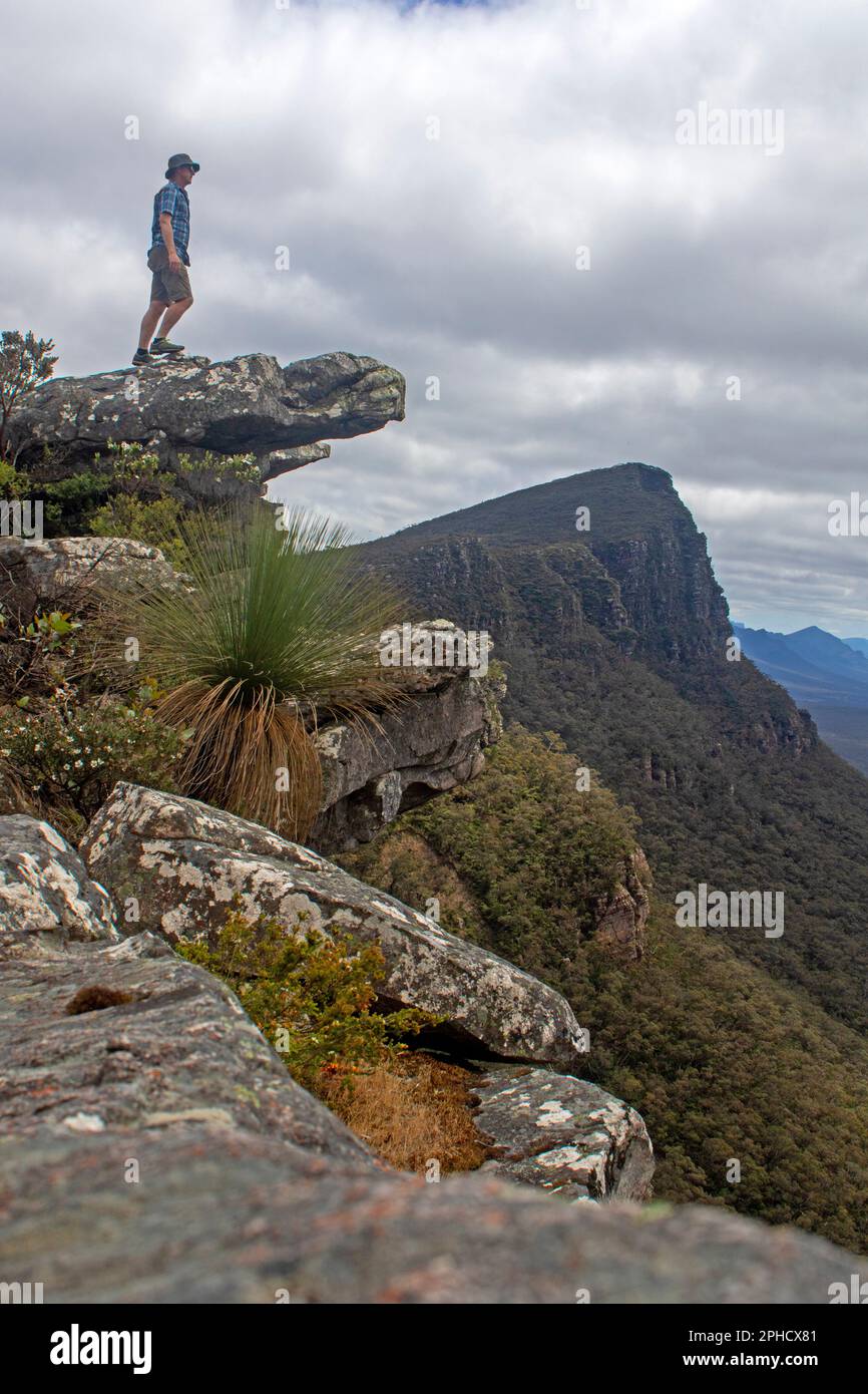 Hiker on the slopes of Mt Abrupt Stock Photo