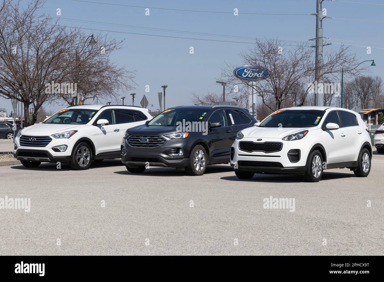Fishers Circa March 2023 Ford dealership used car display. With