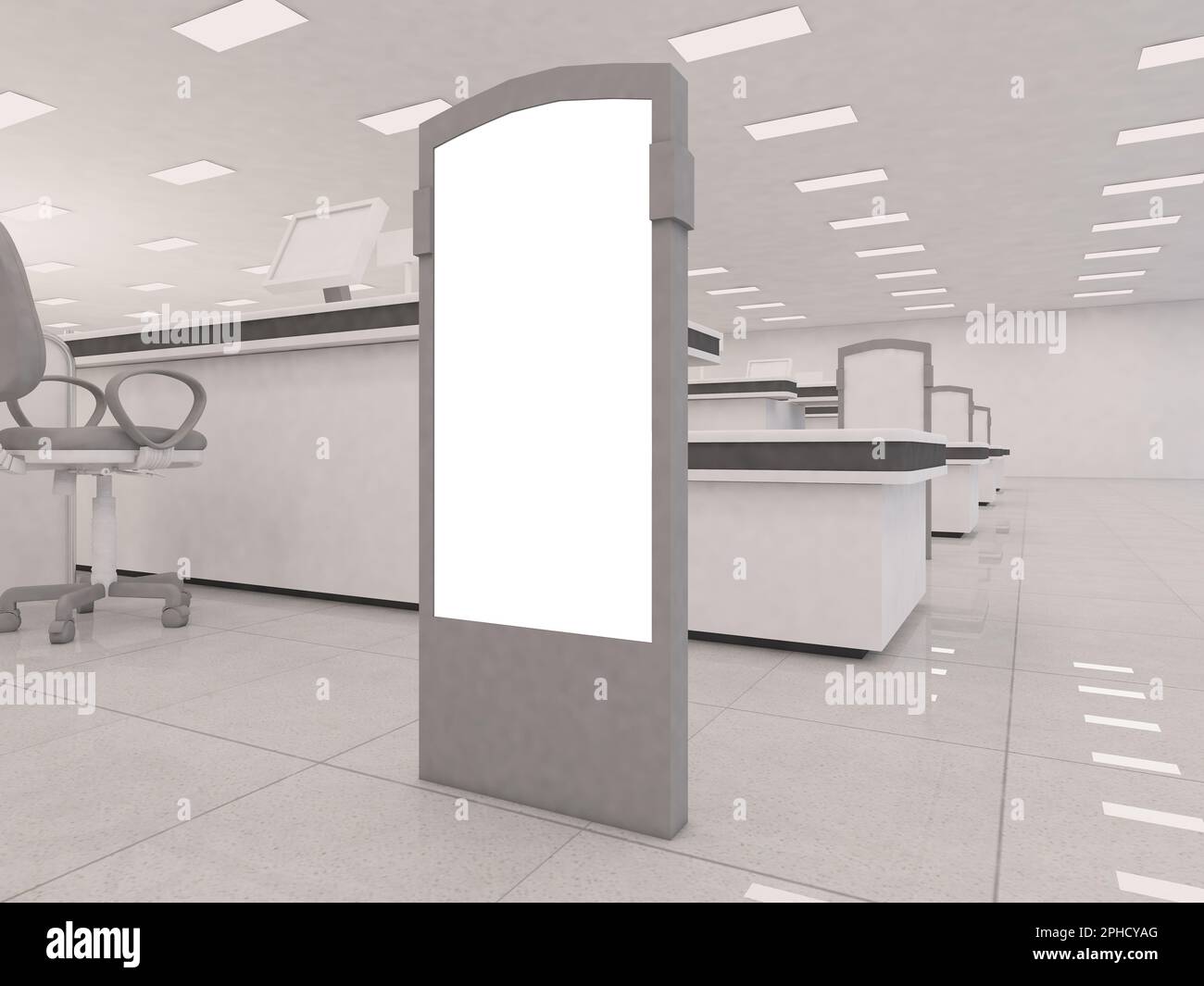 antitheft alarm detector at the checkout counter, cashier desk exit of