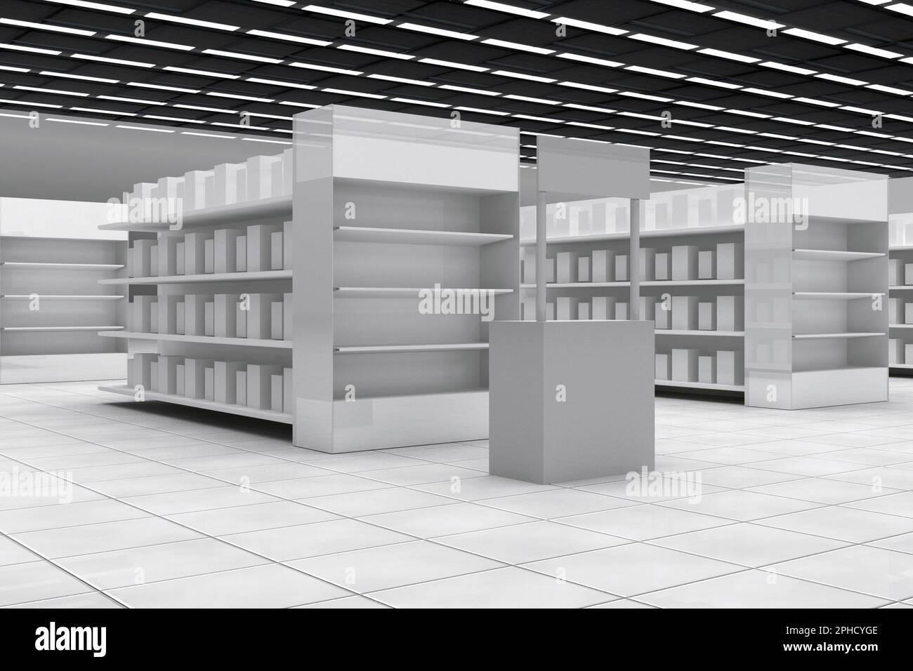 https://c8.alamy.com/comp/2PHCYGE/super-market-aisle-with-gondola-and-promotion-stand-with-shelf-3d-image-rendering-illustration-2PHCYGE.jpg