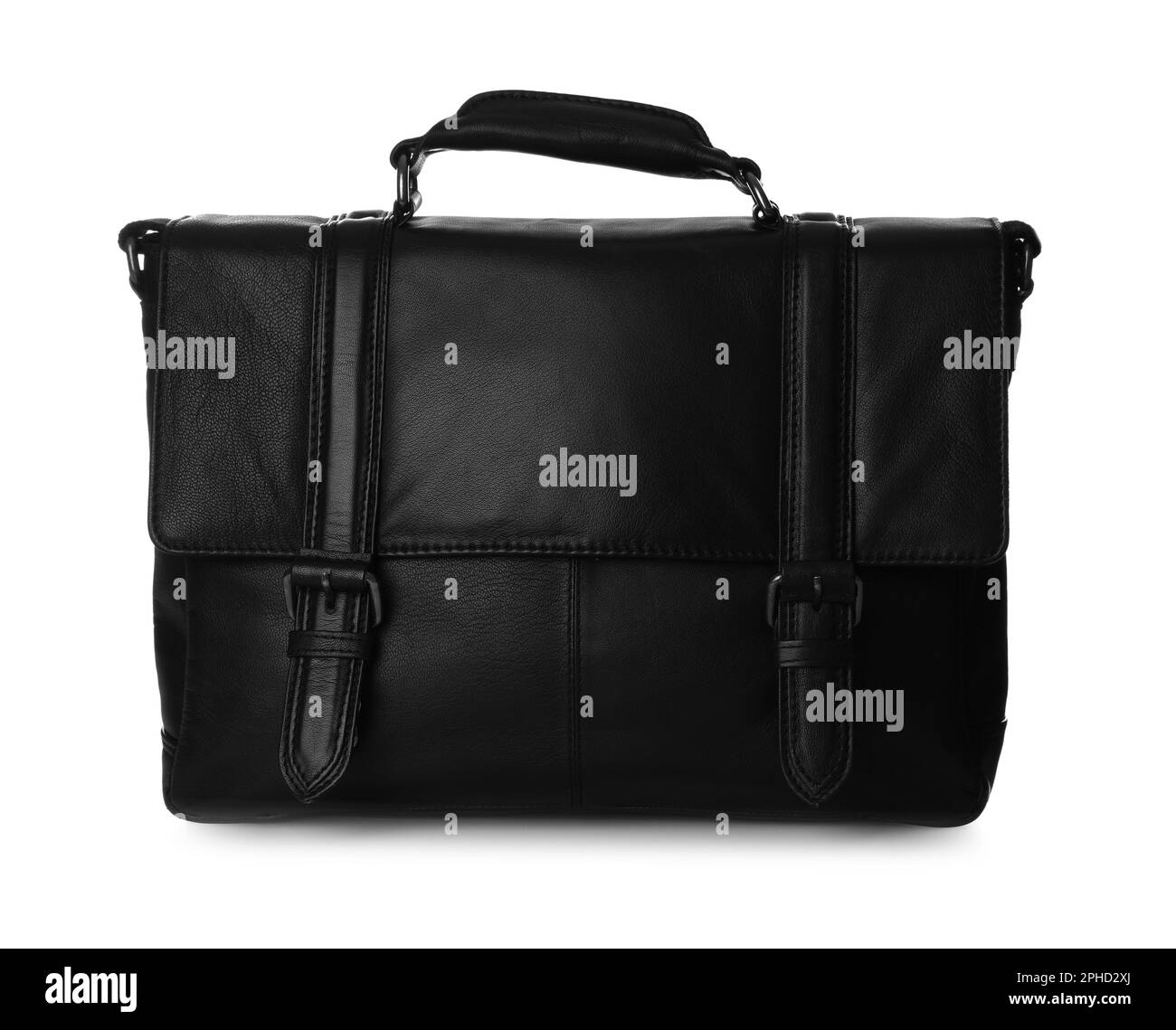 Stylish black leather briefcase isolated on white Stock Photo Alamy