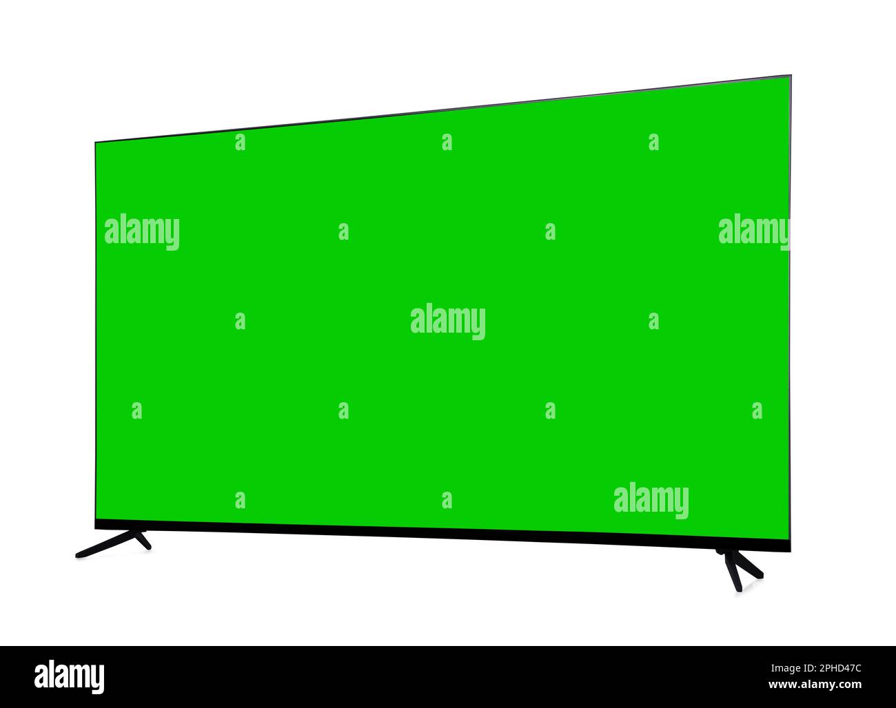Wide TV with blank green screen isolated on white Stock Photo Alamy