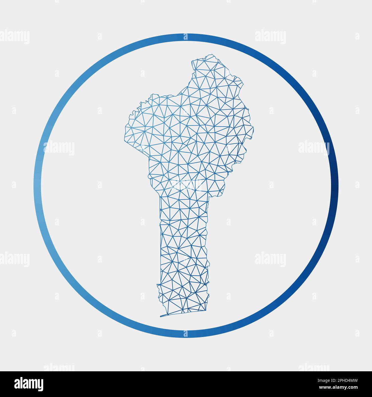 Benin icon. Network map of the country. Round Benin sign with gradient ring. Technology, internet, network, telecommunication concept. Stock Vector