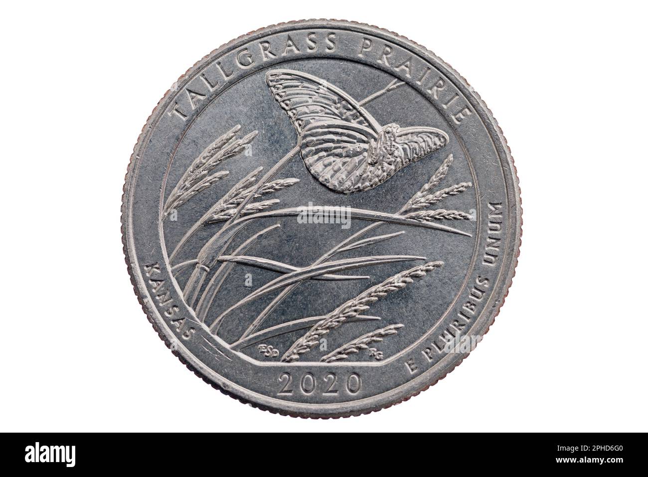 Tallgrass Prairie Kansas commemorative quarter coin isolated on white Stock Photo