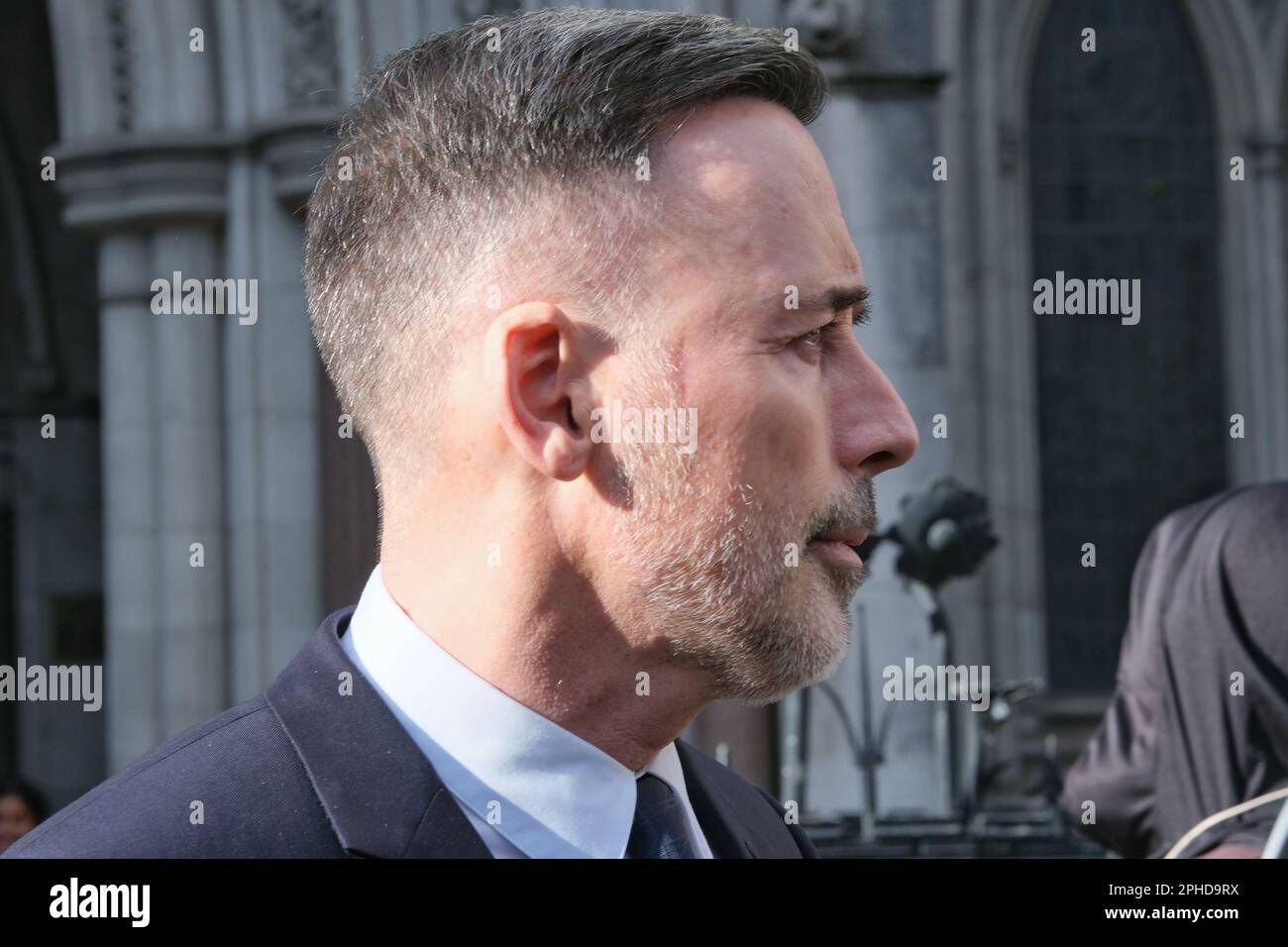 London, UK. 27th March, 2023. David Furnish, husband of Elton John, leaves the Royal Courts of Justice after the first day of a privacy violation hearing, where it is claimed phones were tapped and cars bugged, by the Mail and Mail on Sunday. Credit: Eleventh Hour Photography/Alamy Live News Stock Photo
