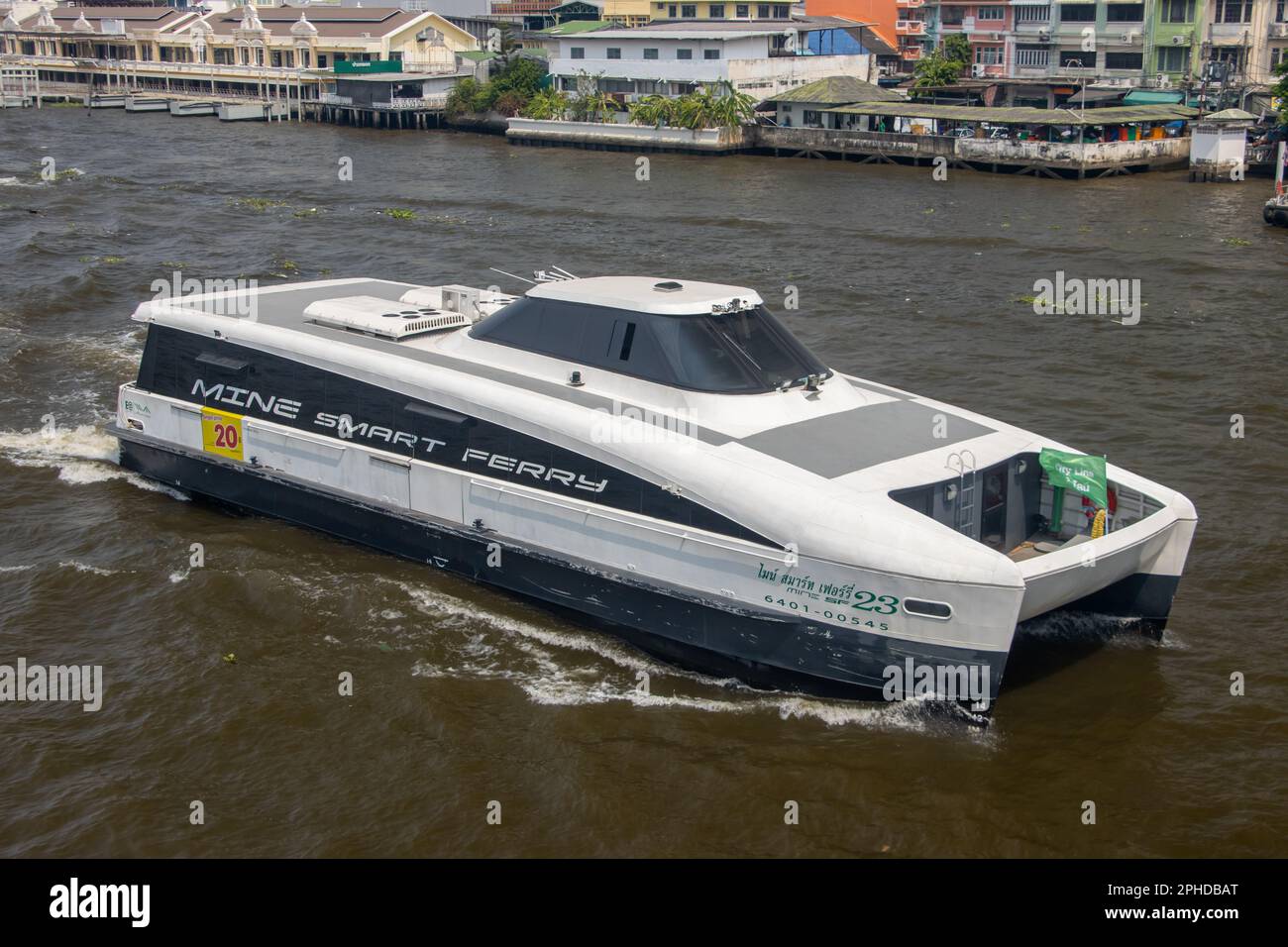 BANGKOK, THAILAND, MAR 06 2023, The MINE Electric Smart Ferry sails