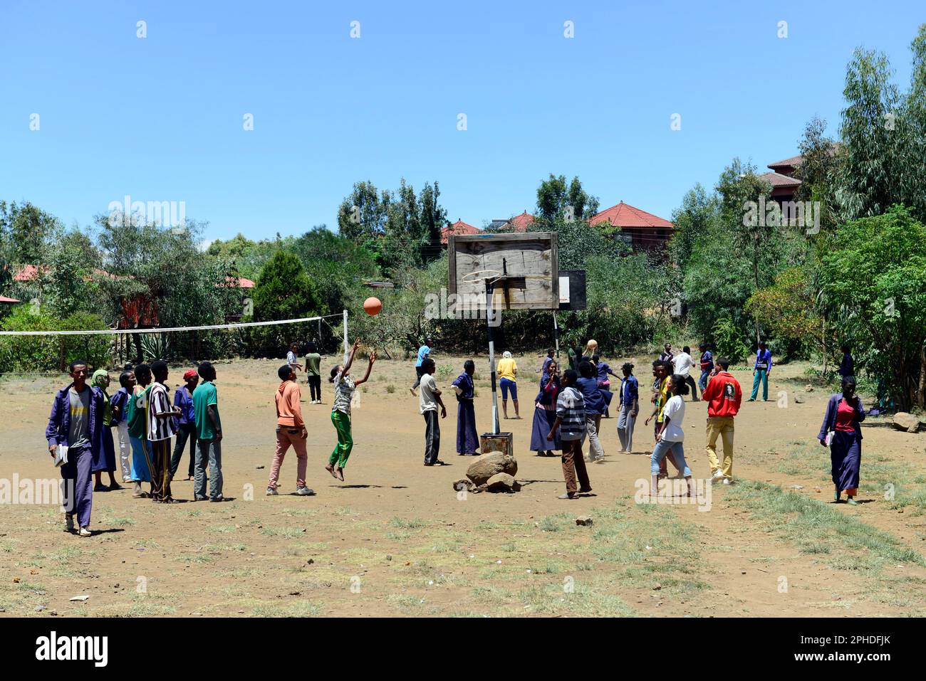 Ethiopian high school children playing basketball. Lalibela, Ethiopia