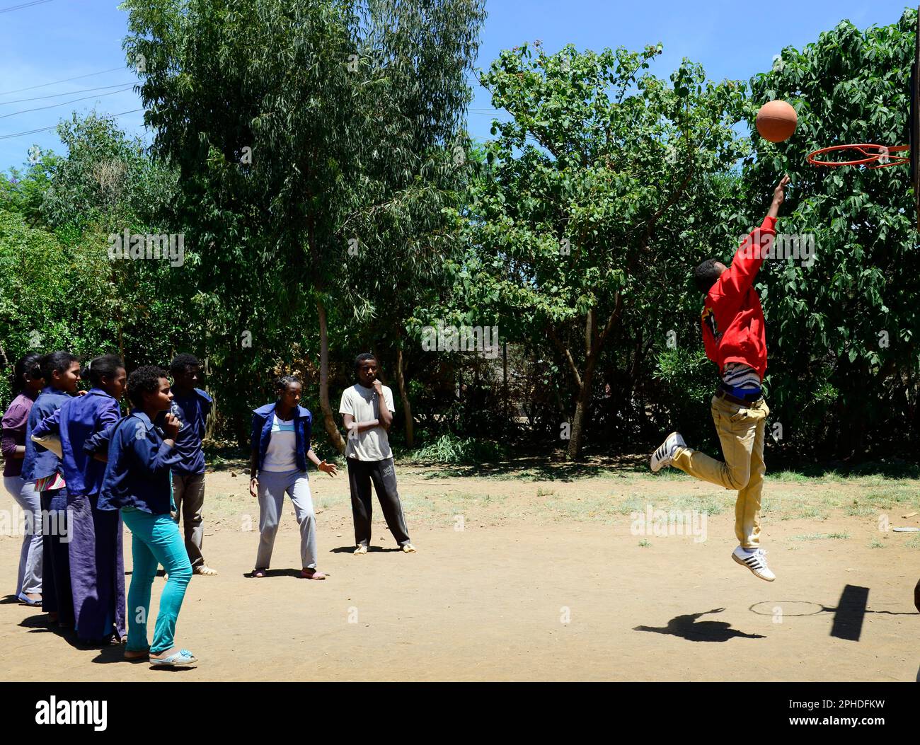 Ethiopian high school children playing basketball. Lalibela, Ethiopia