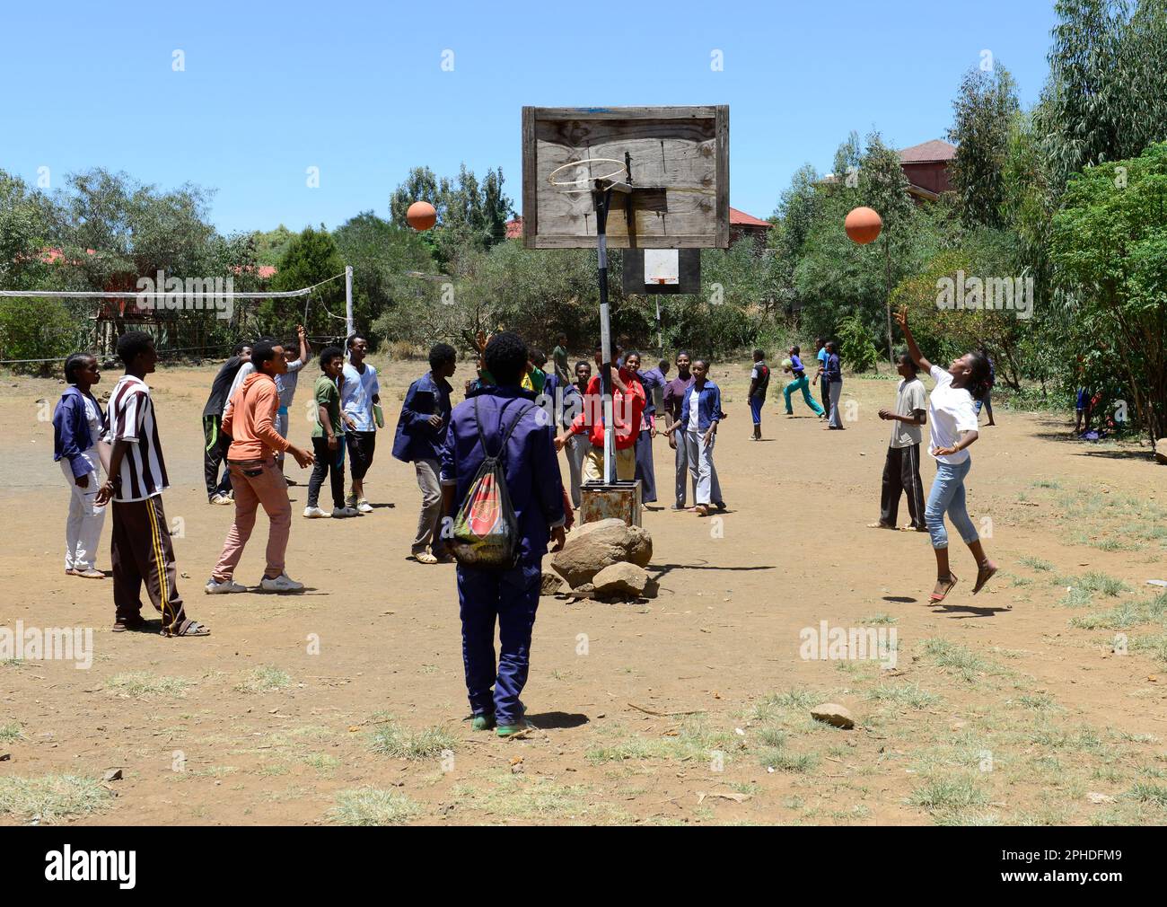 Ethiopian high school children playing basketball. Lalibela, Ethiopia