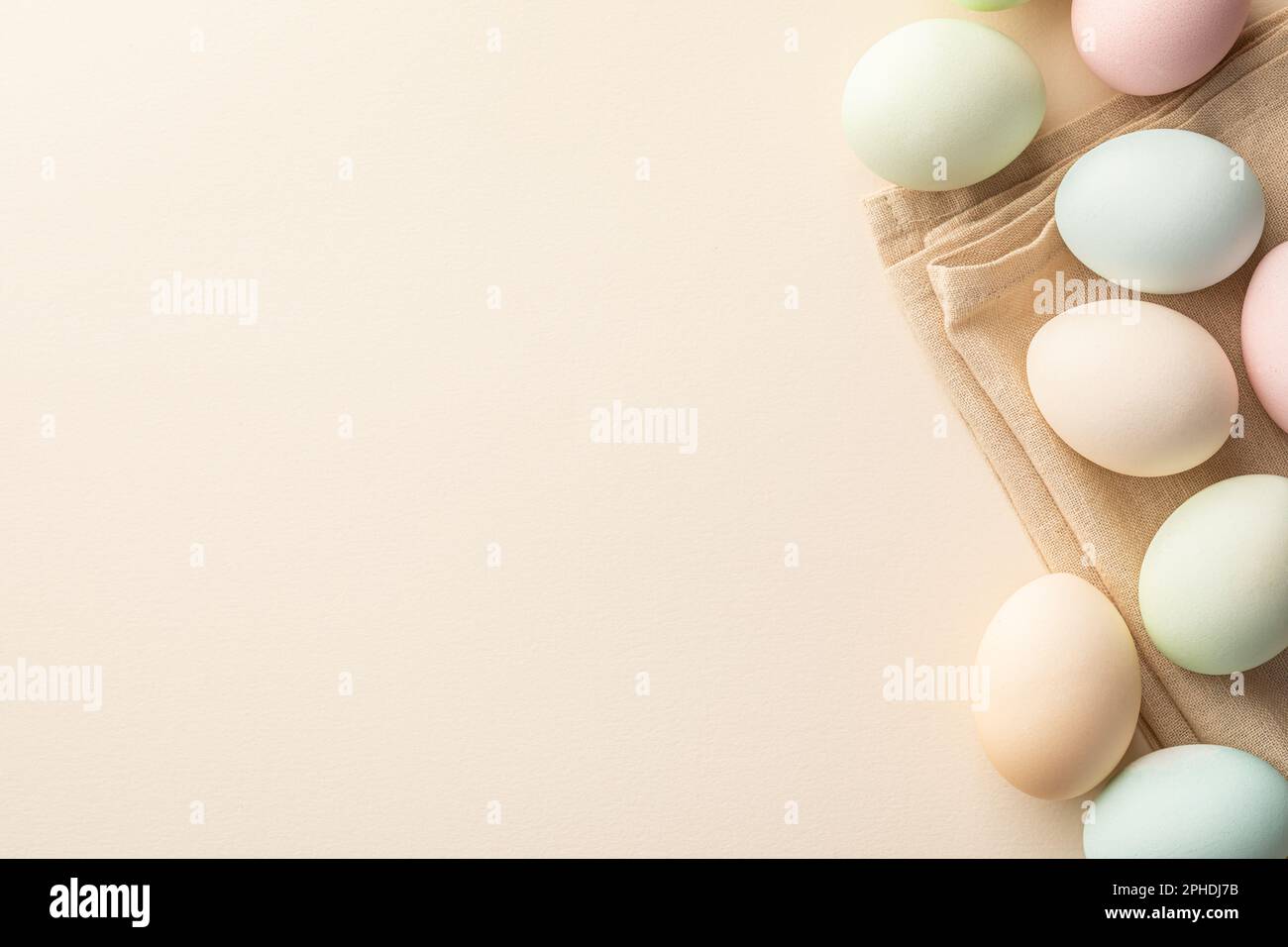 A pastel colored easter eggs background in light tones Stock Photo