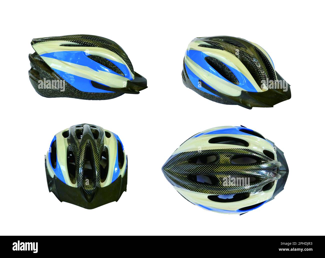 bicycle helmet. blue bicycle helmet isolated on white background. Perspective view of bicycle helmet Stock Photo