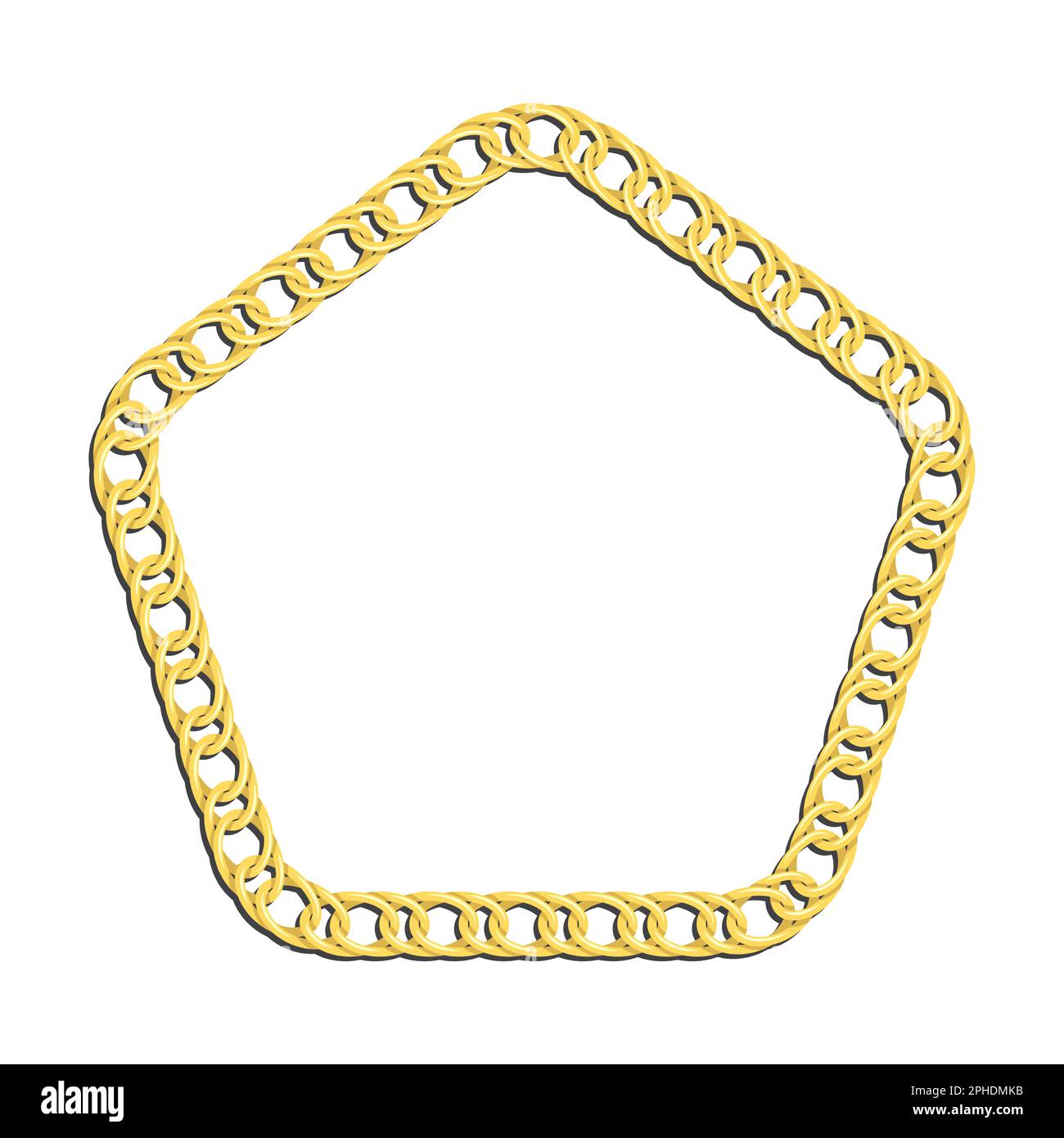 Golden pentagonal chain frames for decorative headers. Gold metal ...