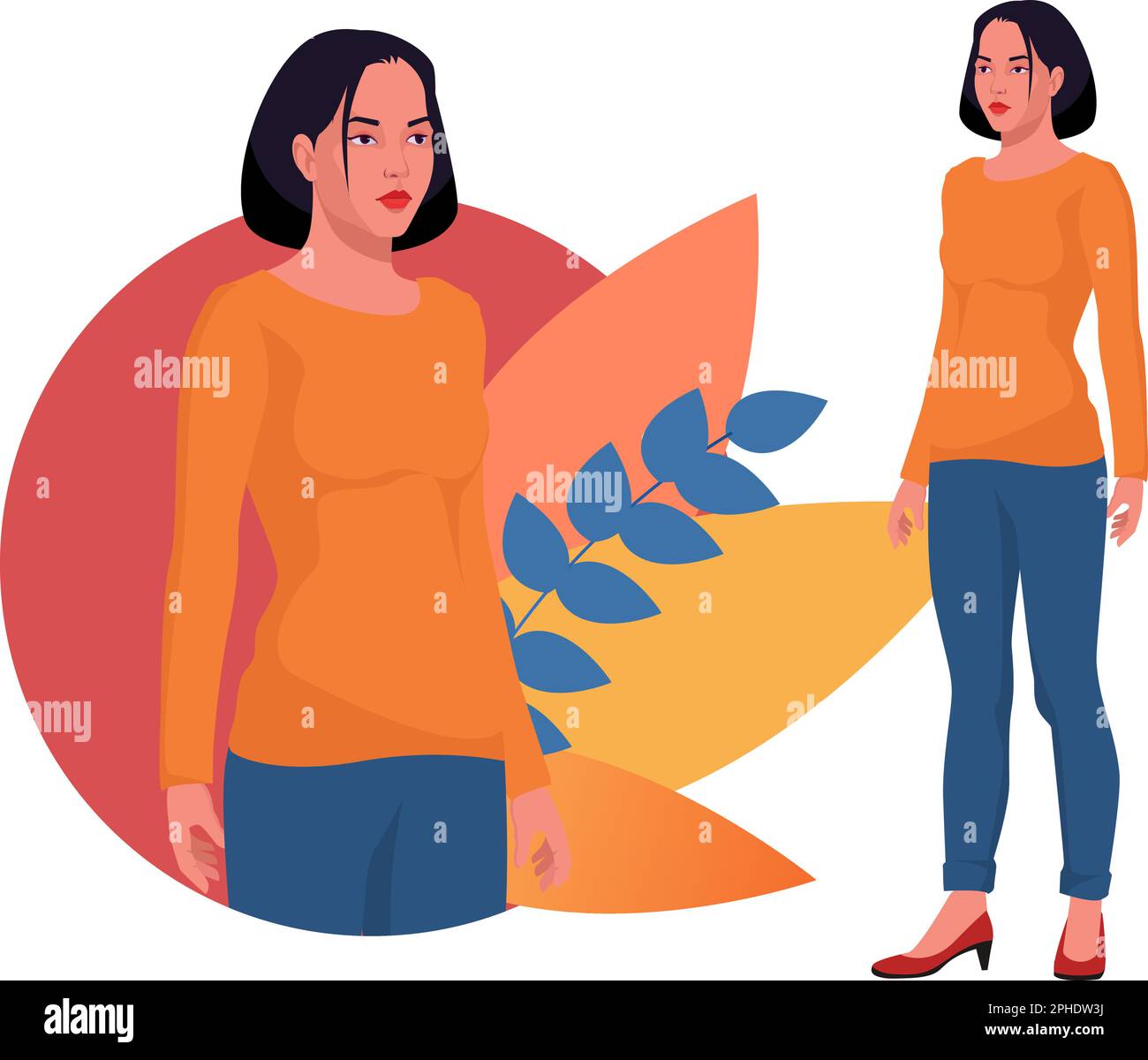 full body one third view beautiful woman vector illustration in flat style Stock Vector