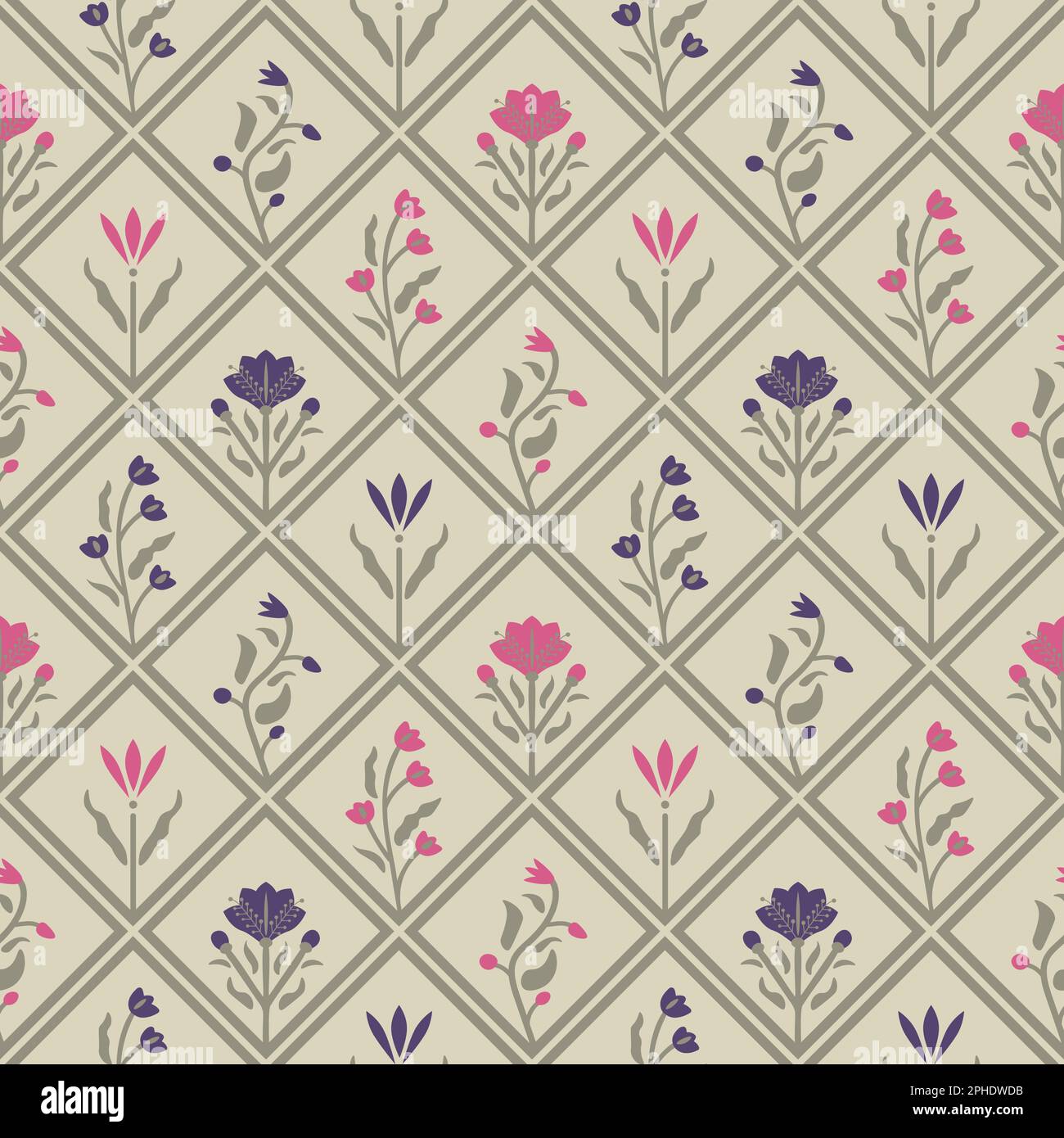 Seamless rhombuses and flowers vector pattern Stock Vector