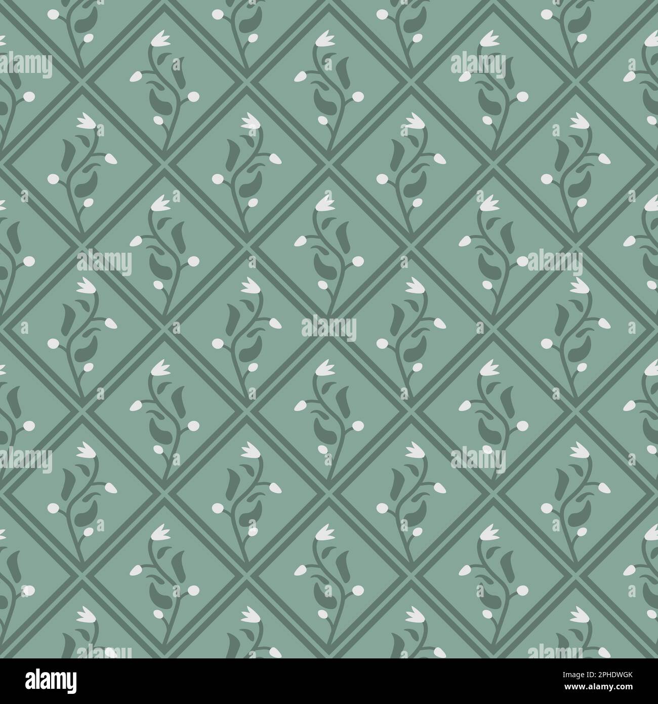 Seamless rhombuses and flowers vector pattern Stock Vector