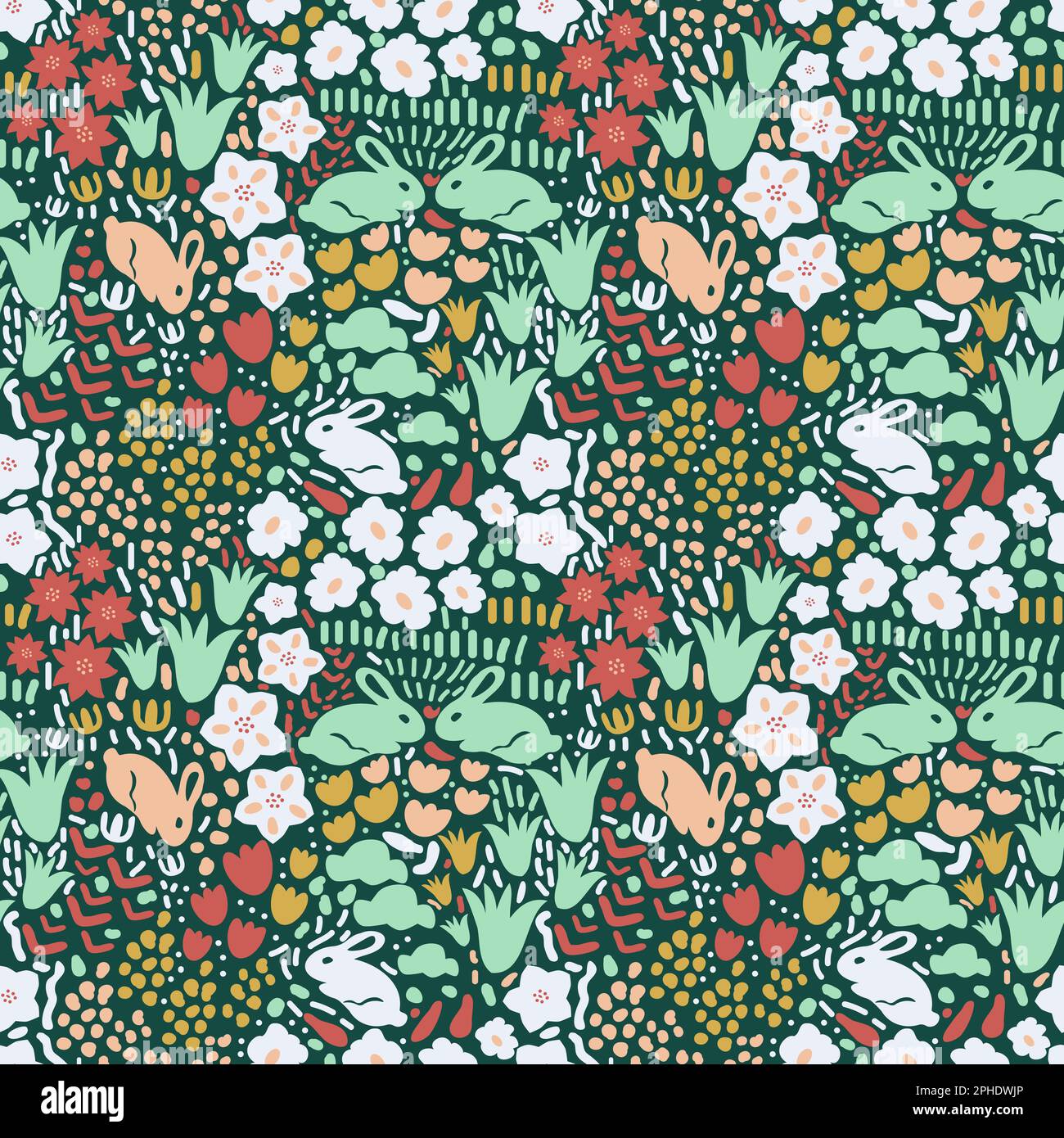 Seamless rabbits and flowers vector pattern Stock Vector Image & Art ...