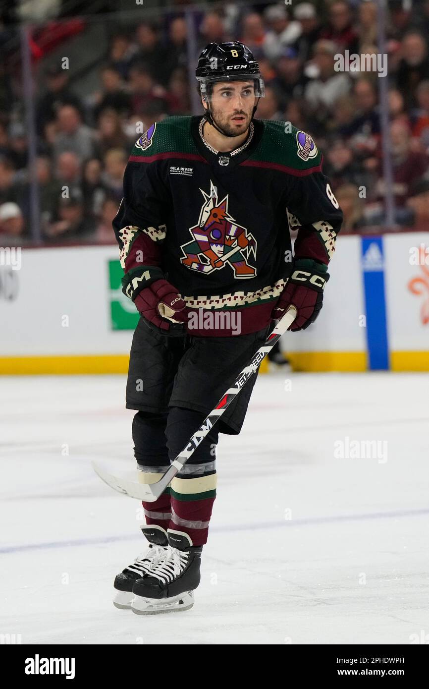 Arizona Coyotes center Nick Schmaltz (8) in the first period during an NHL  hockey game against the Edmonton Oilers, Monday, March 27, 2023, in Tempe,  Ariz. (AP Photo/Rick Scuteri Stock Photo - Alamy