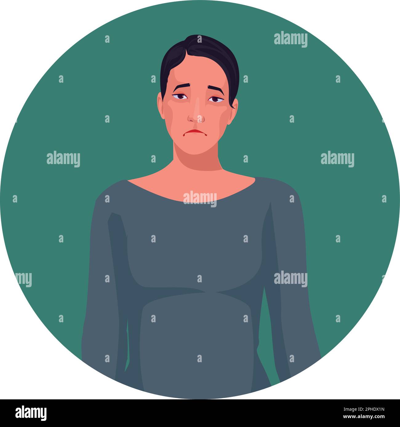 Portrait of a beautiful woman looking sad vector illustration in hi-res ...